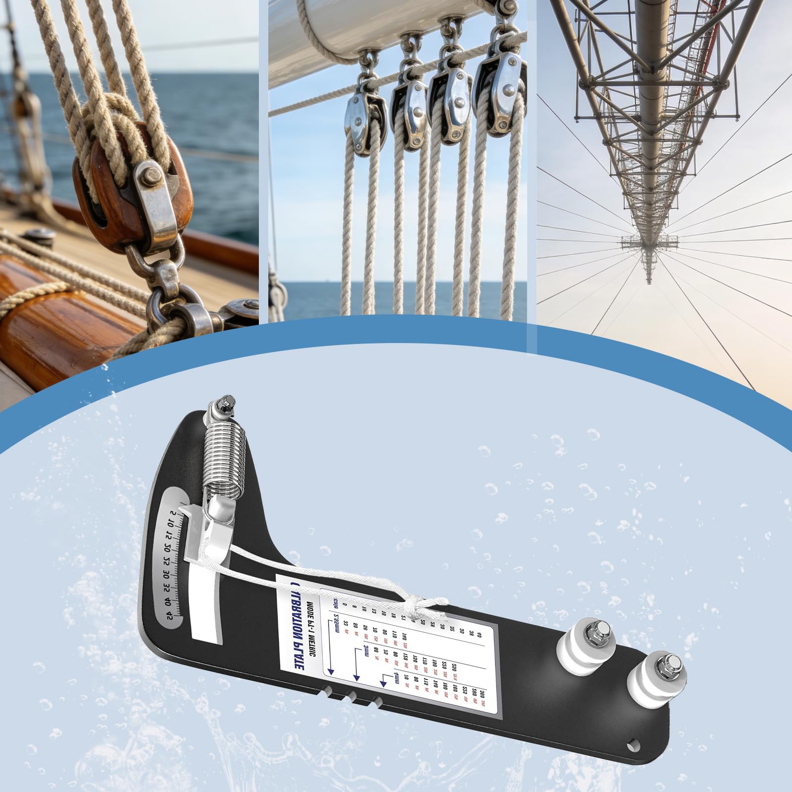 Segelboot Takelage Spannungsmesser, Drahtseil Spannungsmessgerät aus Aluminiumlegierung, Kabel Spannungsmesser für Takelage Werkzeug, Seilspannung Messgerät für Segel Zubehör, Schwarz