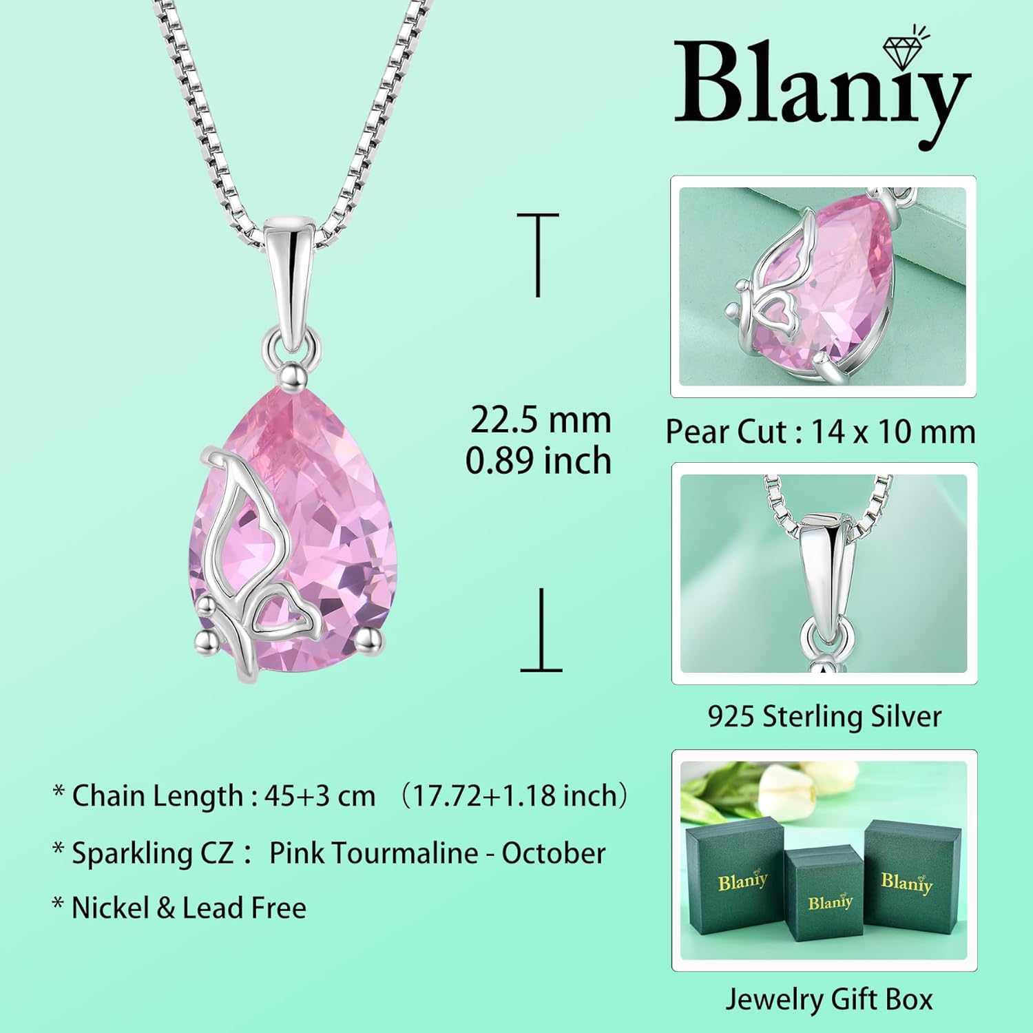 Butterfly Necklace 925 Sterling Silver Teardrop Birthstone Pendant Necklace Butterflies Jewelry Gifts for Women - Image 6