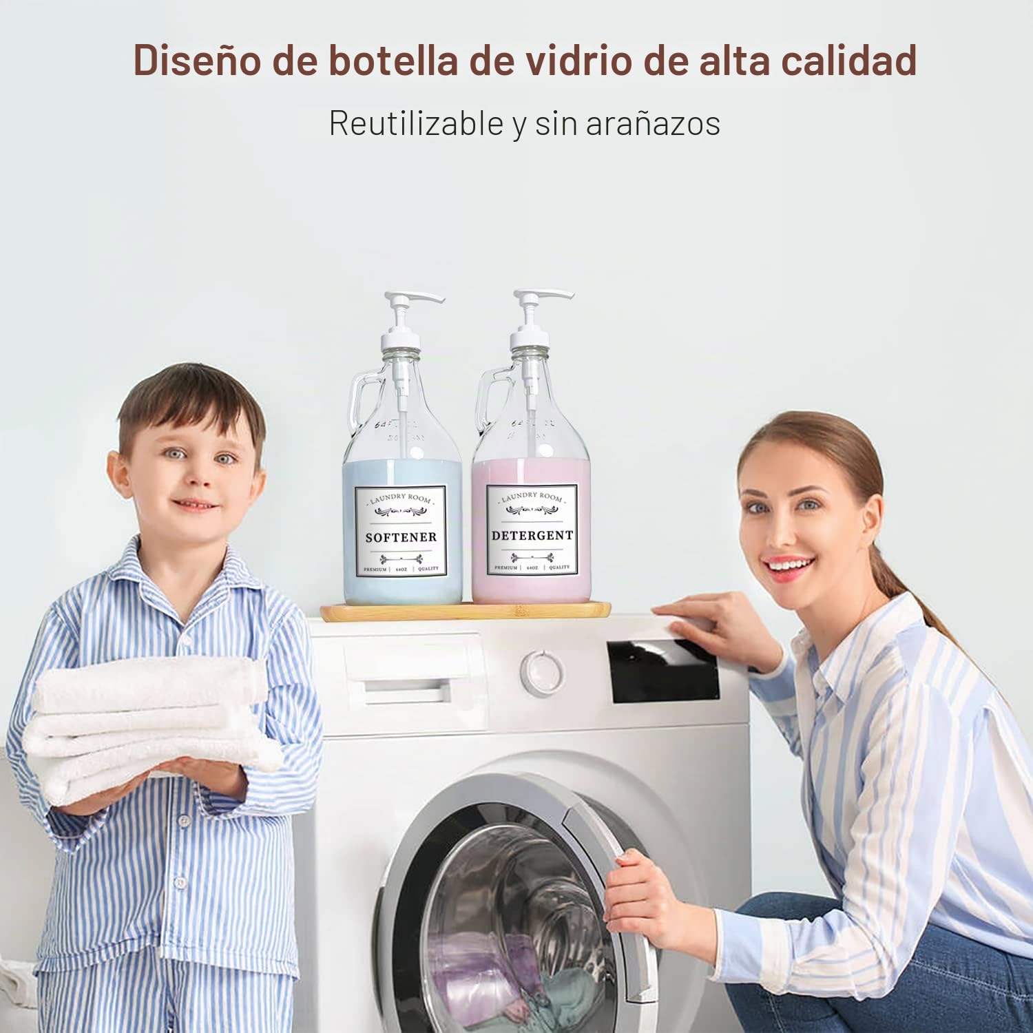 Dispensador de detergente de Vidrio para lavandería, dispensador de jabón líquido para lavandería, dispensador de blanqueador de 64 onzas para decoración de Granja, Incluye Bombas, Embudo,