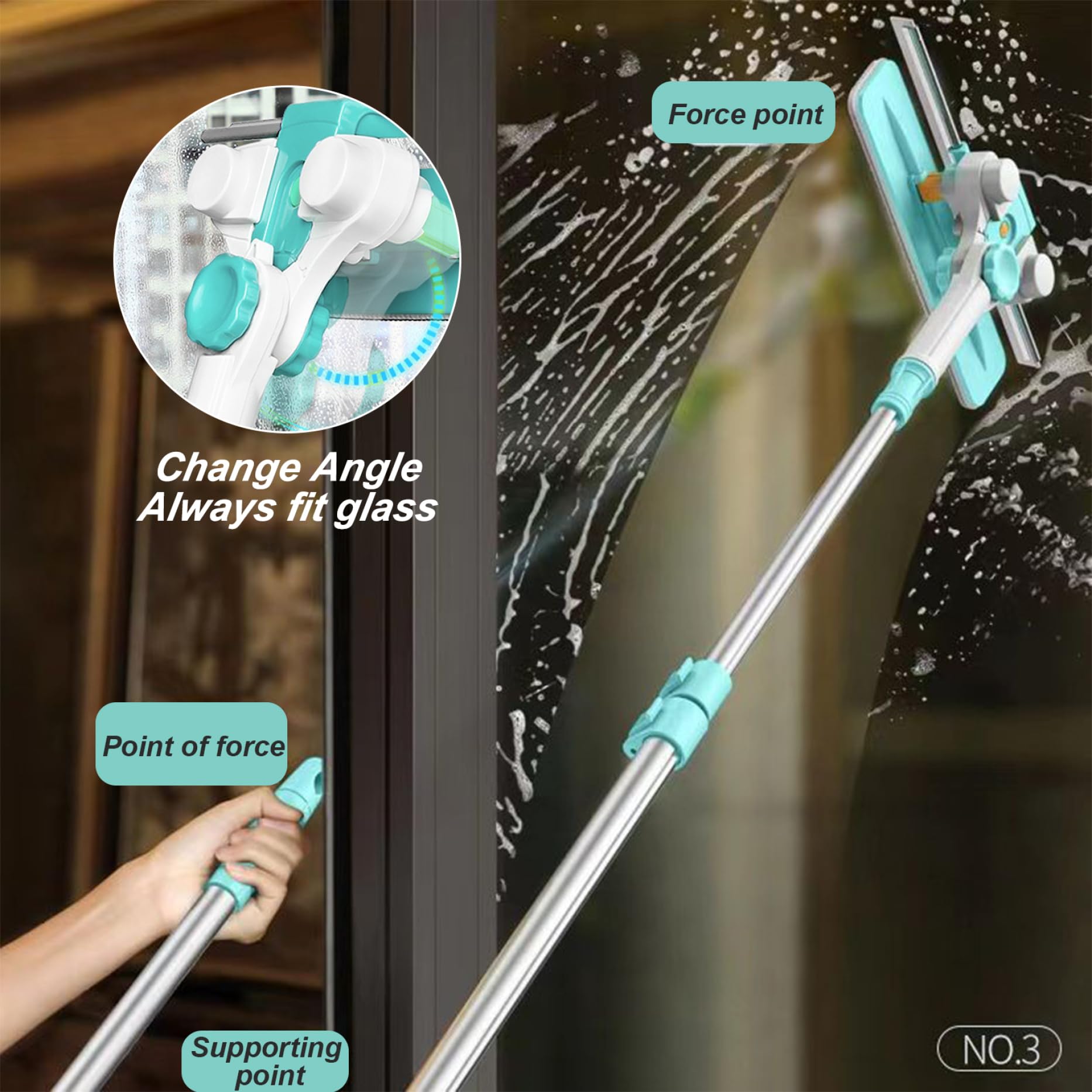 Limpiador de Ventana Exterior de la Ventana Exterior Limpiador en Forma de U Sobrespedia Extensible para Limpieza de Ventanas desmenuzado de Vidrio agrandado rotativo de Vidrio Desde el Interior con