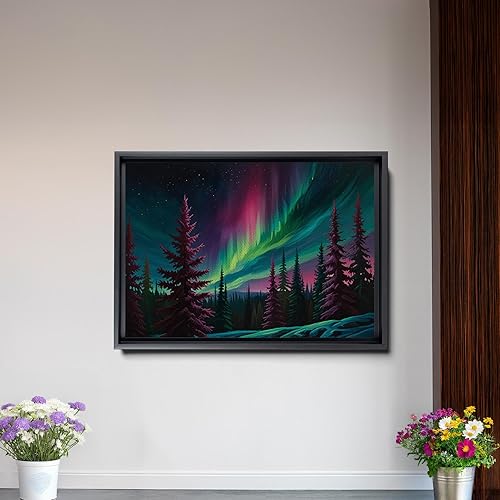 Miniatura 2 de Aurora Borealis, Northern Lights Art, framed canvas print, snow capped mountain landscape art, synthwave vaporwave, Decor Canvas, Print