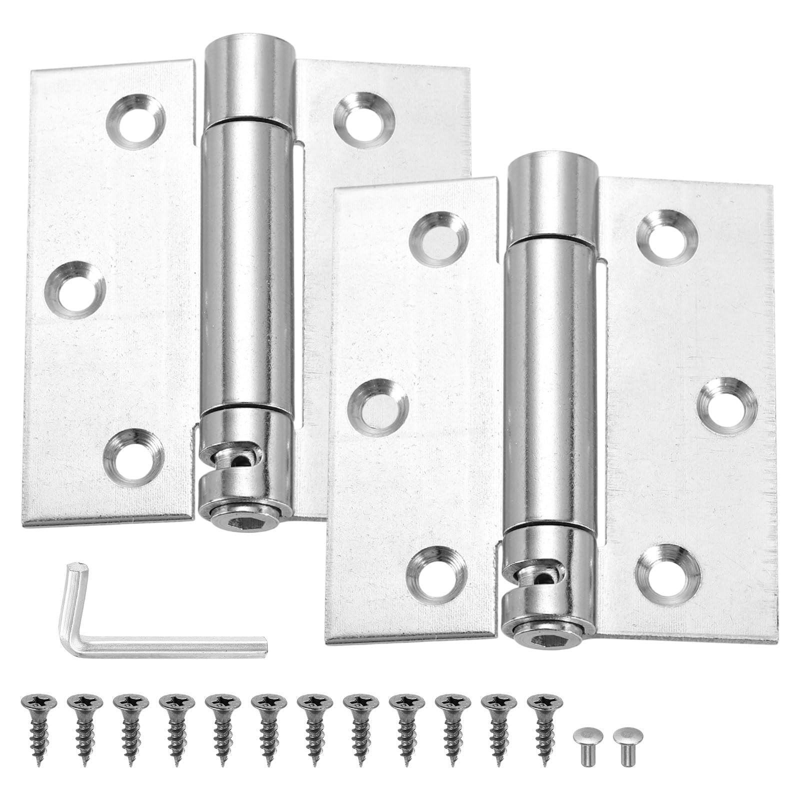PATIKIL 3 Inch Spring Loaded Door Hinge, 2 Pcs Stainless Steel Heavy Duty Self Closing Small Door Hinges with Screws Wrench for Cabinet Door, Silver