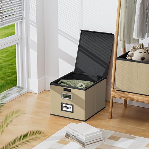 Vista 90 de Huolewa Caja organizadora de archivos con tapa, organizador de carpetas de archivos plegable para almacenamiento de documentos de oficina, caja