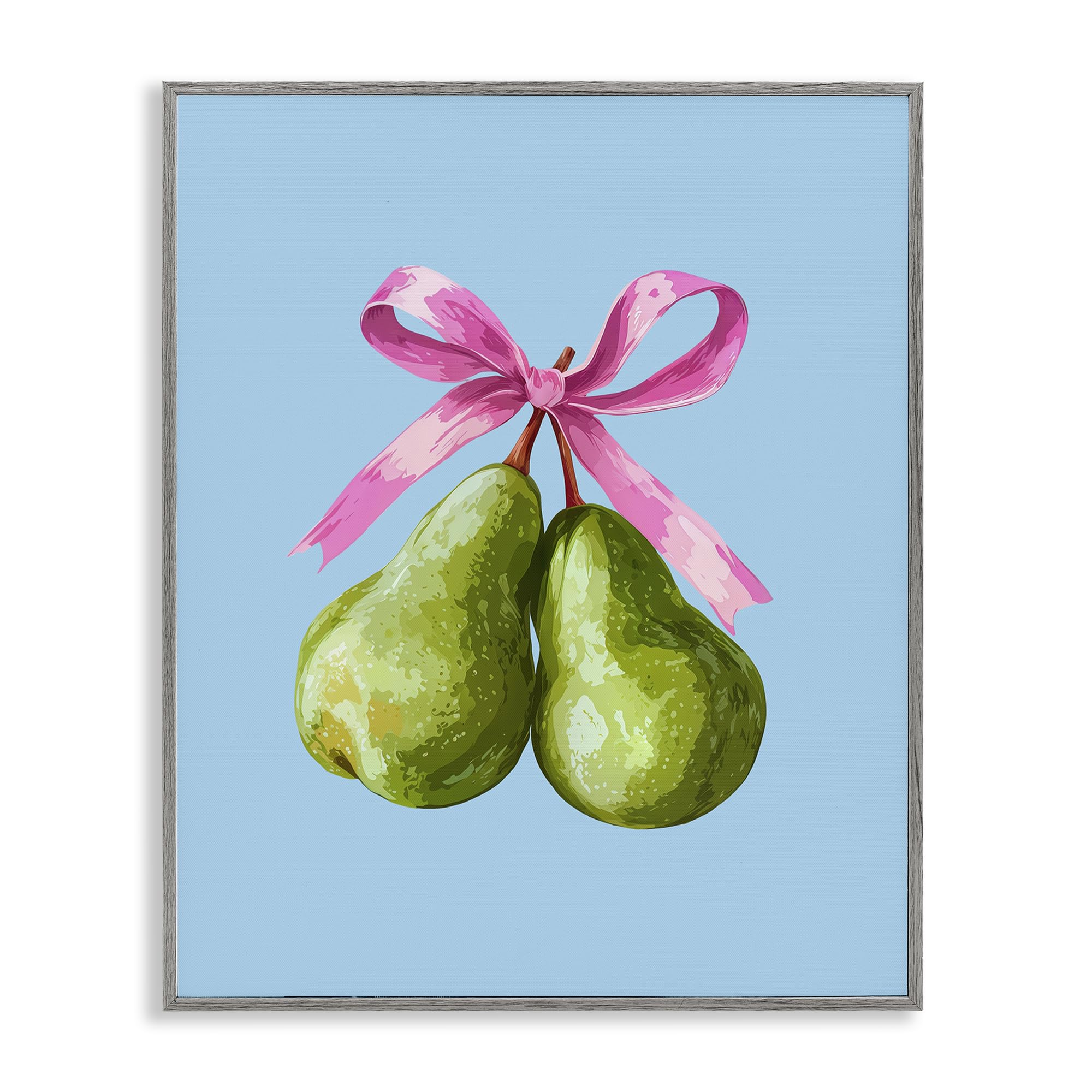 Stupell Industries Farmhouse Gray (Textured) Twin Pears With Ribbon Still Life, 24 X 30 Inch Framed Giclée Print
