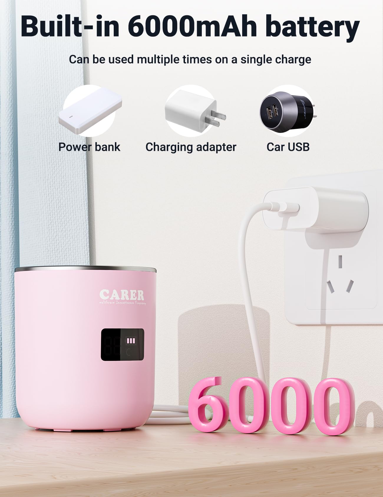 CARER BEAUTY Scaldabiberon Portatile per Bambini con Display LCD Ricarica USB Temperatura Costante Riscaldamento Rapido di Latte e Acqua Compatibile con Diversi Biberon Ideale per Viaggi