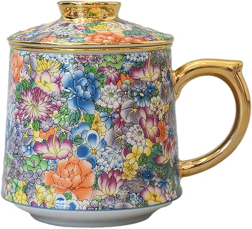 Taza de té de porcelana con infusor – Taza de té de cerámica china Jingdezhen Sistema de preparación de té de hojas sueltas para oficina en casa
