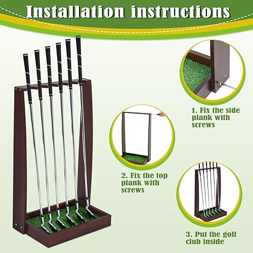Miniatura 3 de Lenwen Soporte de madera para putter de golf, estante de exhibición para interiores, soporte para palos de golf, soporte para palos de golf de