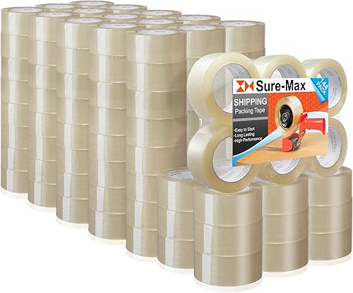 Sure-Max - Cinta de embalaje de cartón (6.6 ft, 360.9 ft), transparente
