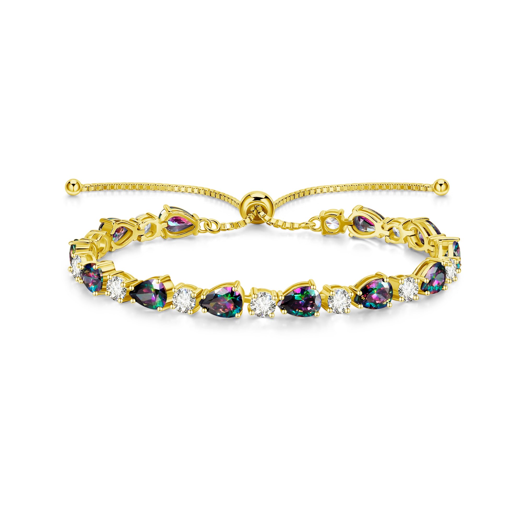 FANCIME 14K Gold Plated Silver Bolo Adjustable Tennis Bracelet for Women