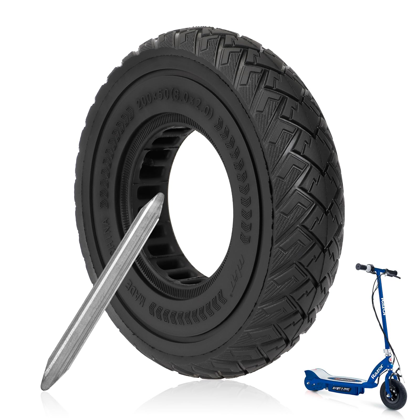 ulip 200 x 50 Solid Scooter Tire For Razor E100 E125 E150 E175 E200 E200S E225 Electric Scooter 8.0 * 2.0 Scooter Wheel