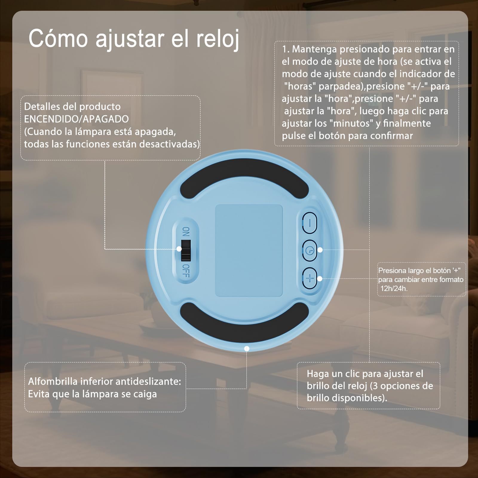 WOBANE Lámpara de Mesita de Noche sin Cable, Regulable Luz Nocturna Recargable USB con Reloj, 3600 mAh Lámpara de Bebé para Dormitorio, Mesa, Salón, Oficina, 3 Temperaturas de Color
