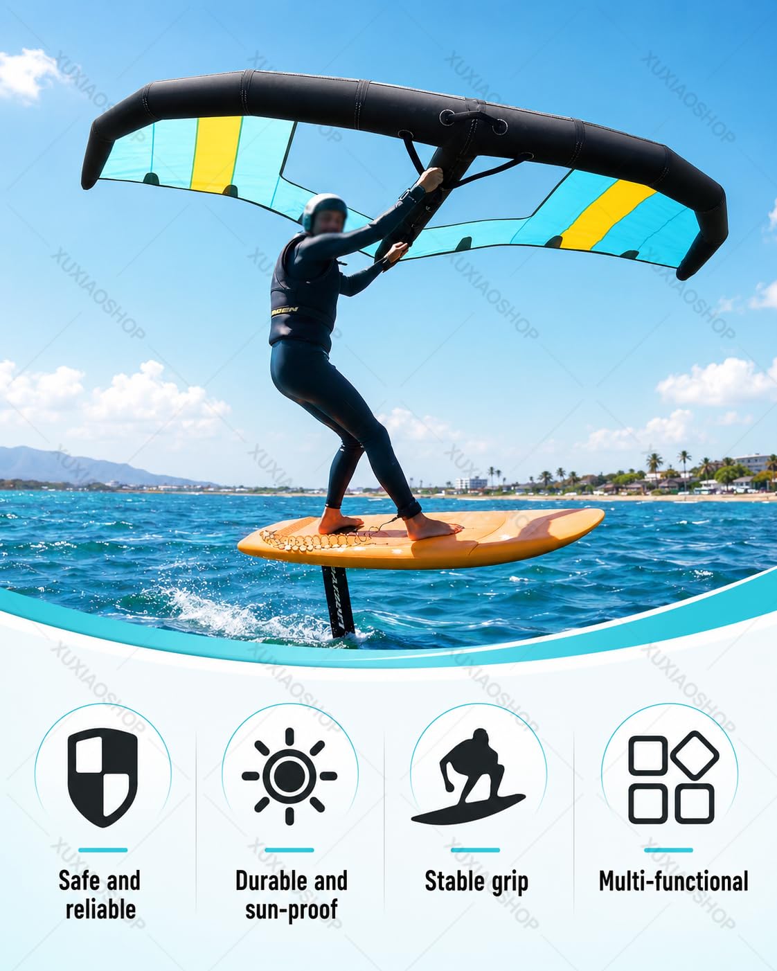 Vela de Surf Hinchable con Ventana para Wing Foil 4m2 | Incluye mochila, bomba y leash; para adultos en wingfoil, wingsurf y SUP durante viajes a playa, lago o bahía
