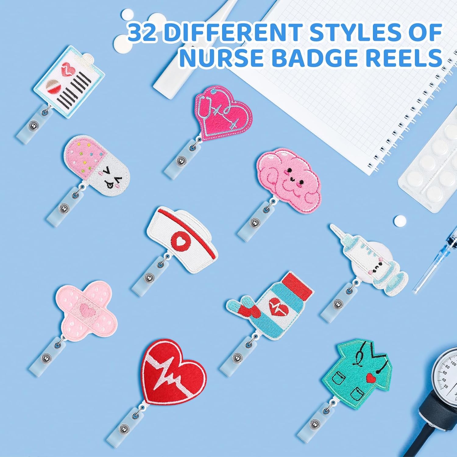 32 Pcs Nurse Badge Reel Retractable Felt Funny Nursing Badge Holder Medical Name ID Clips for Nurse Student National Nurses Week Holiday Office Gift (Buckle Clip)