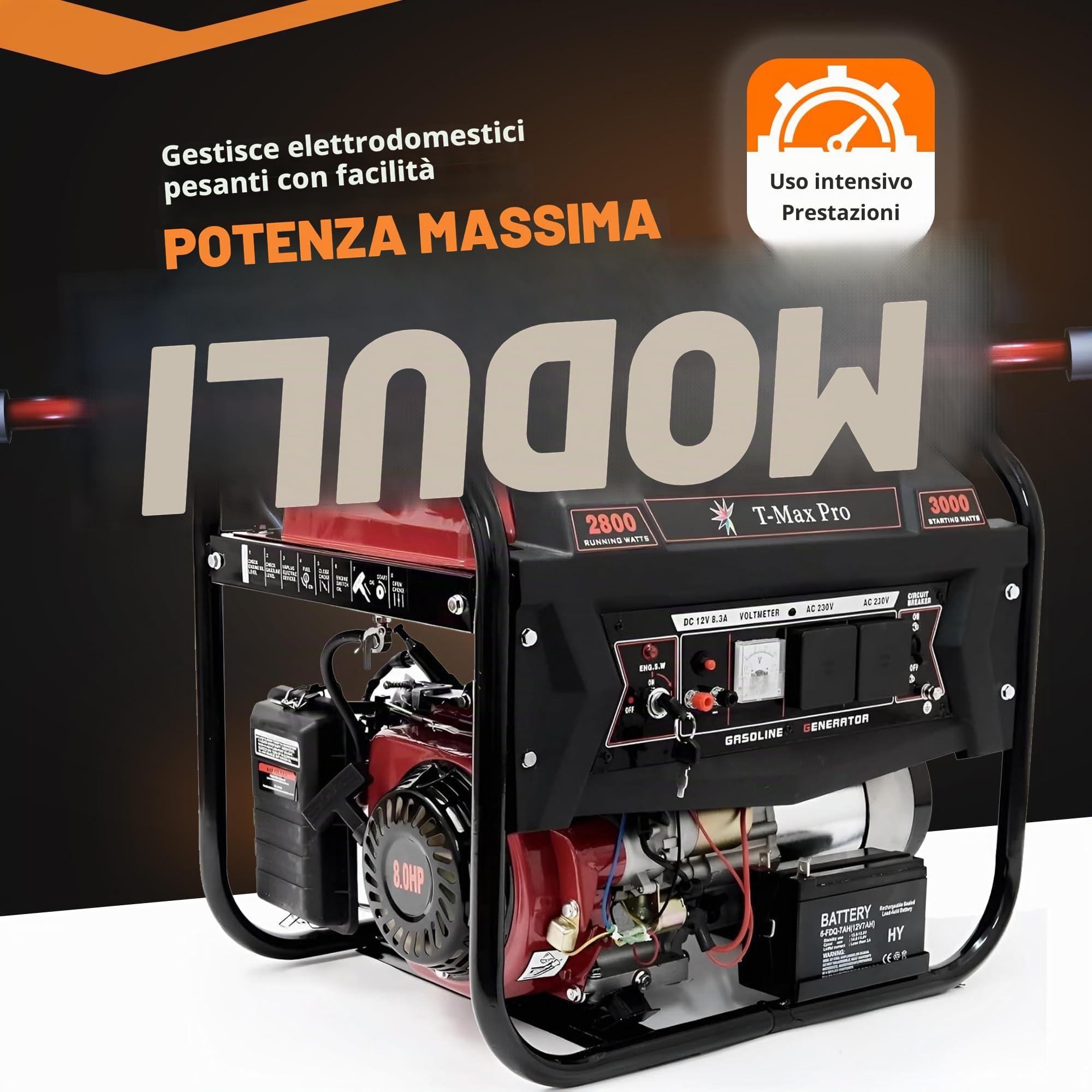 Dealourus T-MAX Generatore di benzina portatile 6000W-E ~ 3,4 KVA 8HP ~ Avvio chiave elettrica silenziosa