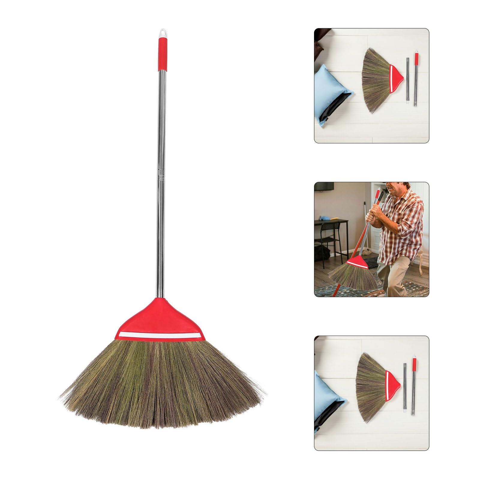 VICASKY Handgefertigter Chinesischer Miscanthus Besen mit Weichen Borsten Ergonomisches Leichtes Design Traditioneller Hausbesen für Sanfte Bodenreinigung in Küche und Innenbereich