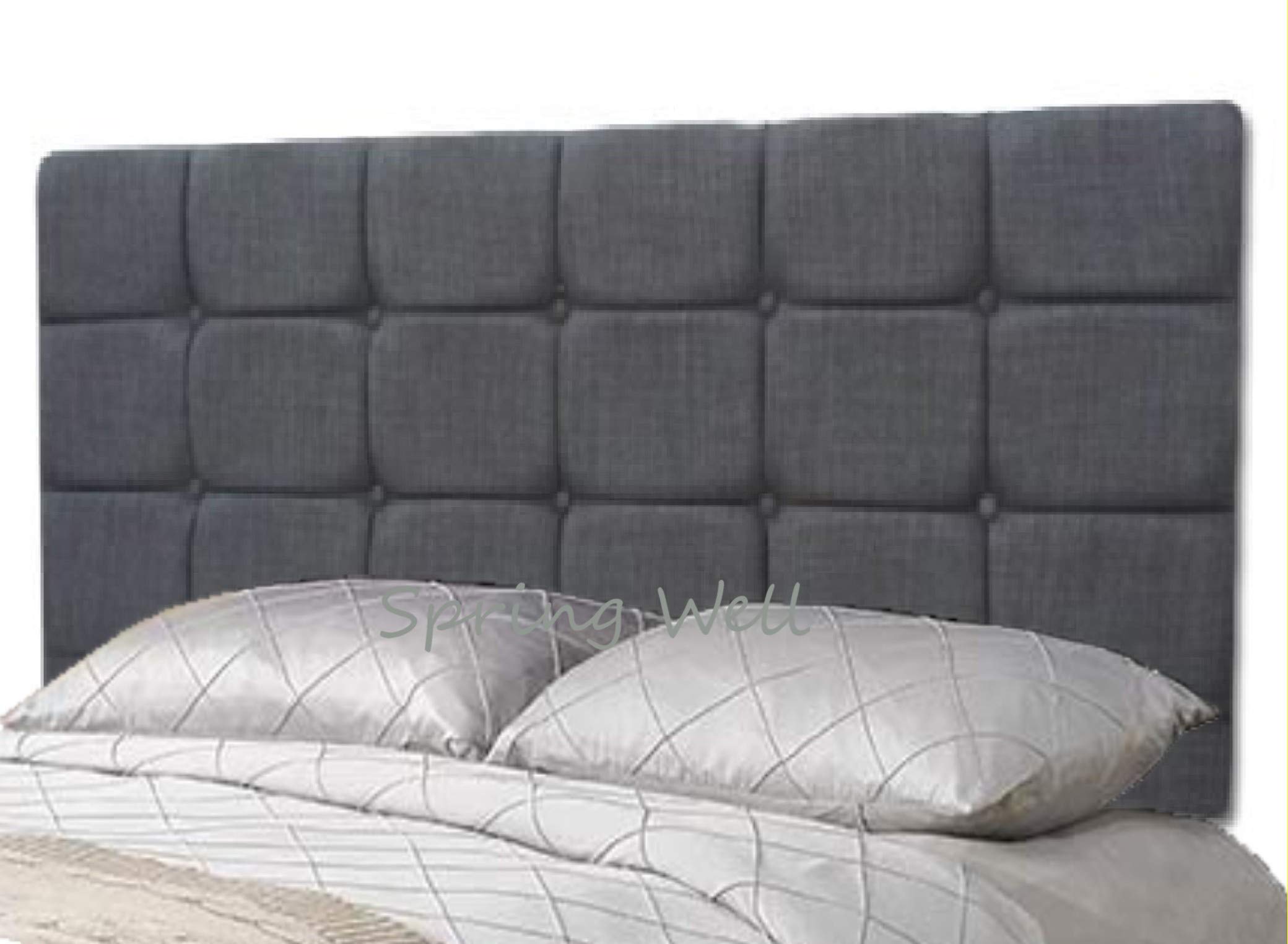 Spring Well,Cali Linen turin Fabric Buttons Upholstered Headboard 20'' Height in Sizes 3ft 4ft 4ft6 5ft (Grey, 5ft)