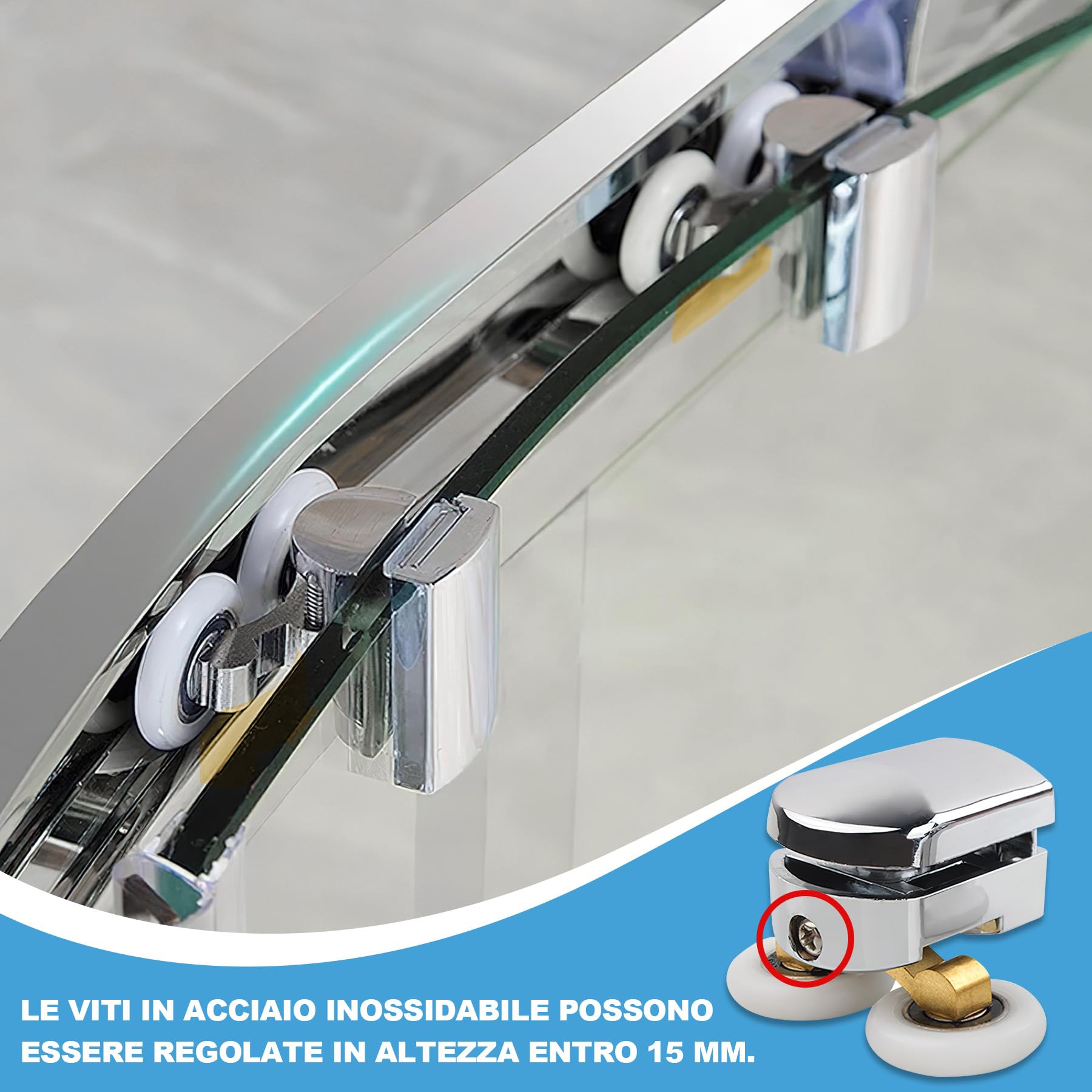 4 Set Rulli per Porta Doccia Ø25 mm, Rotelle per Box Doccia in Vetro 4–6 mm, Cuscinetti Silenziosi e Resistenti, Kit per Porta Scorrevole (2 Rulli Superiori e 2 Inferiori) - 4