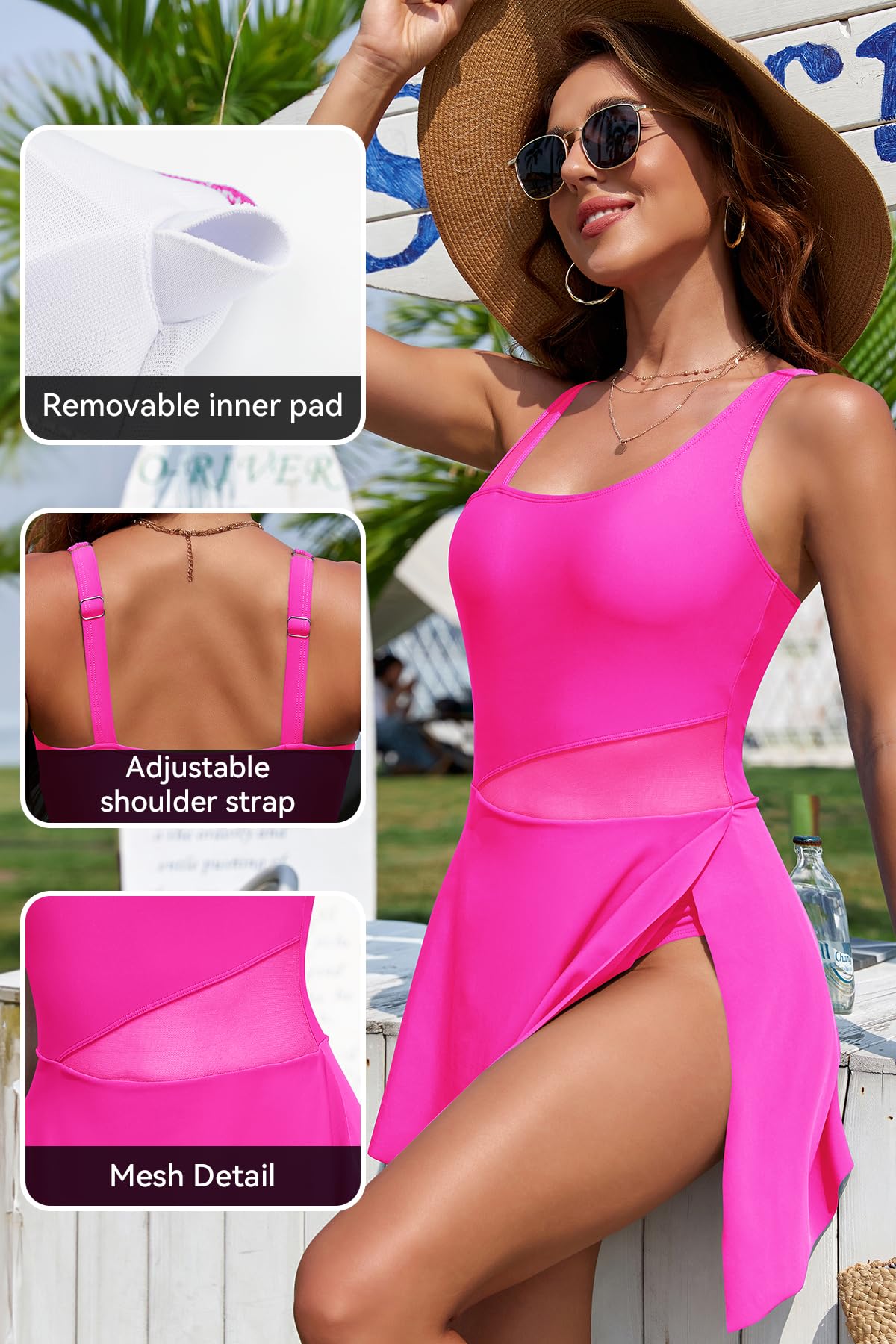 SHEKINI Bañador Mujer Control de Abdomen Traje de Baño con Falda Mujer Diseño Dividido