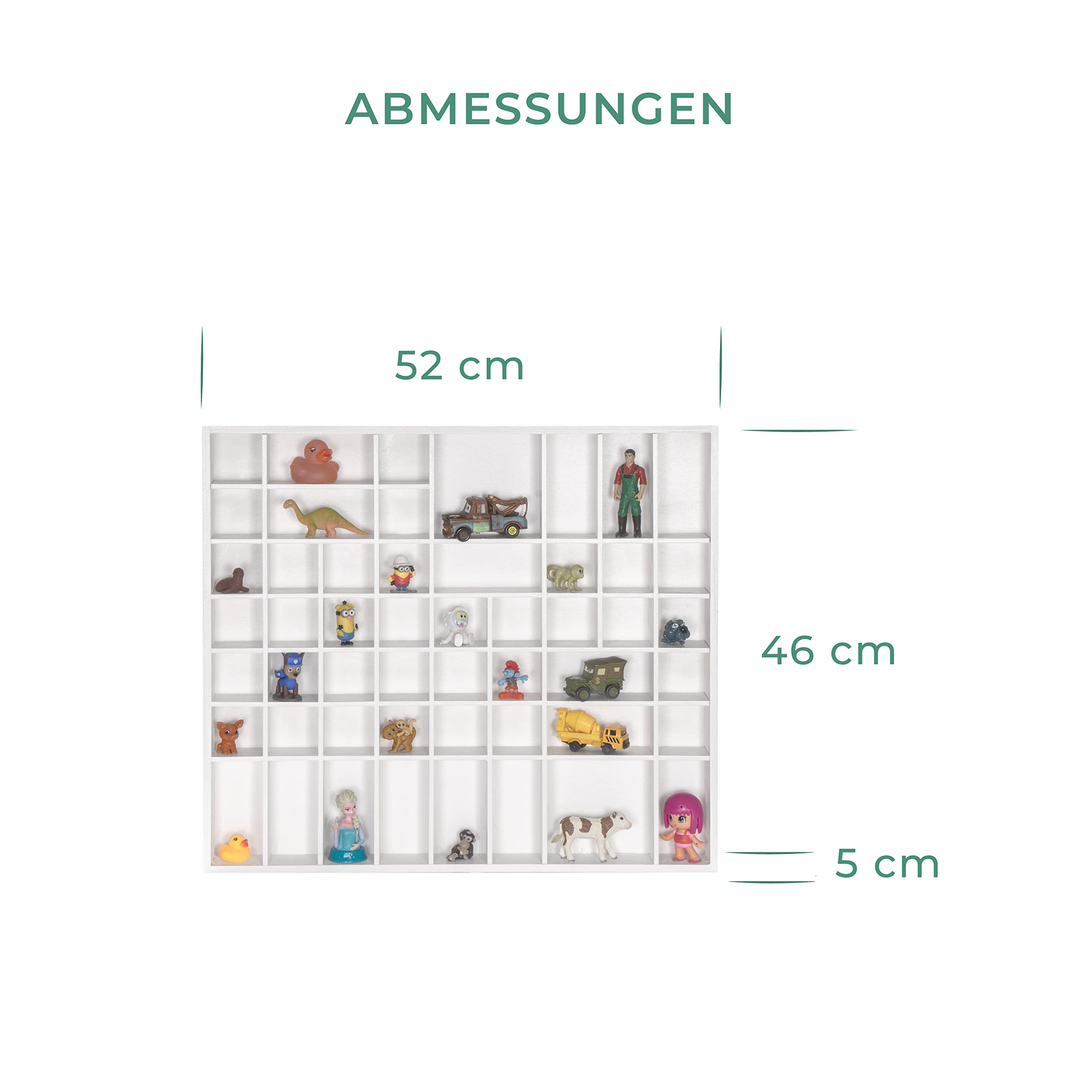 LAUBLUST Großer Setzkasten aus Holz für Sammelgegenstände - Holzregal mit 28 oder 51 Fächern für Sammelstücke - Schaukasten aus Massivholz - Weiß - FSC® (52 x 46 x 5 cm | XL)