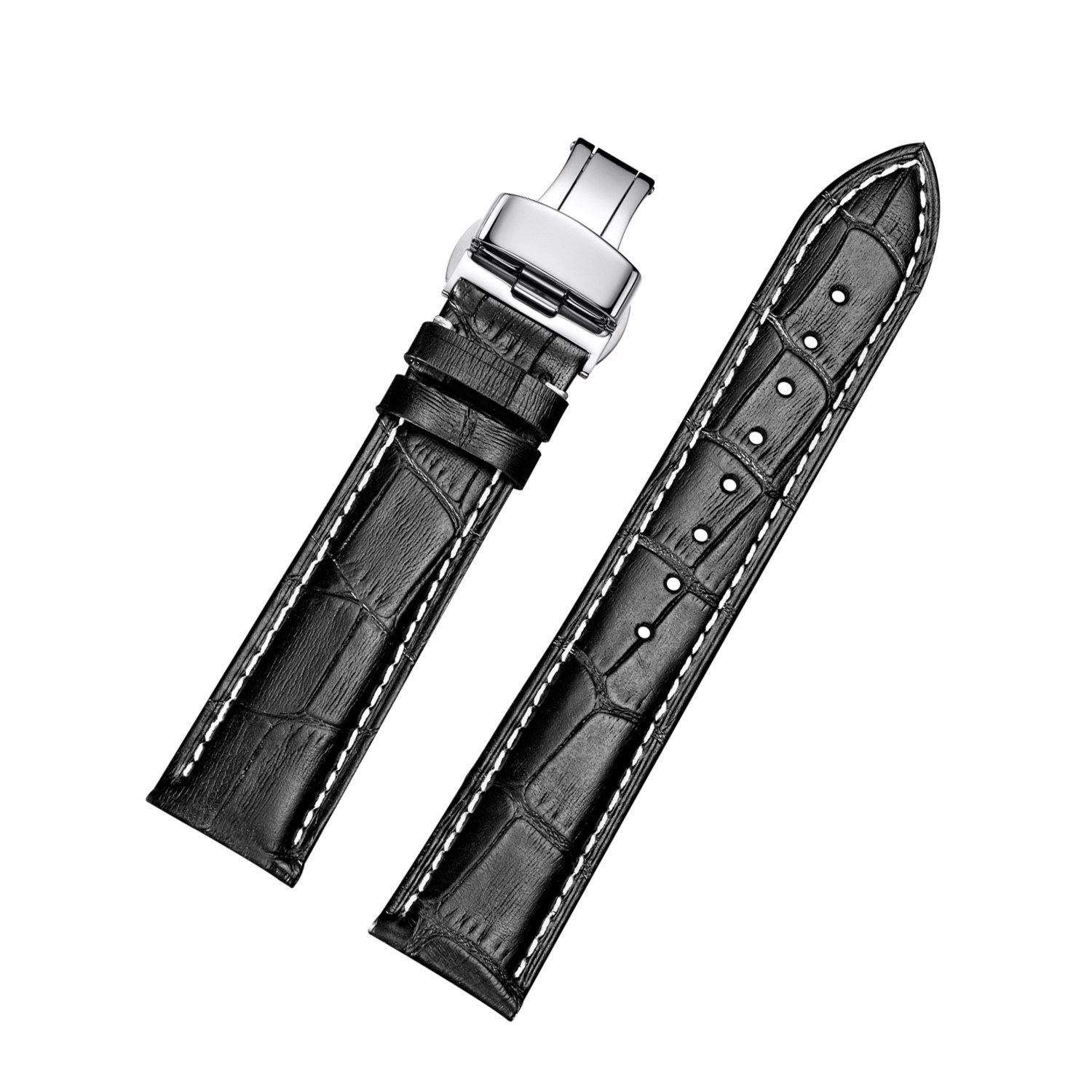 Calfskin Leather Watch Straps with Folding Buckle for Men's Watch and Women's Wristwatch 18mm-24mm watchband