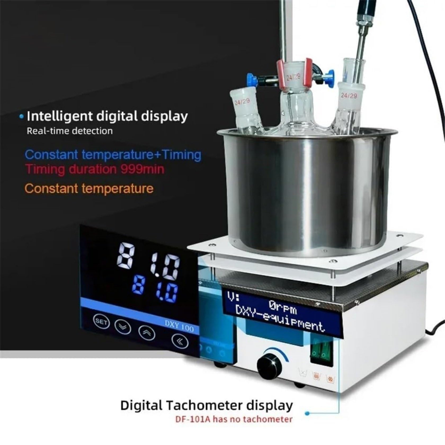 Agitador magnético de calefacción con pantalla digital, capacidad de 5 litros, ajuste de velocidad de 2450 rpm, temperatura máxima de 300 °C, temporizador de 999 minutos para equipos de laboratorio de