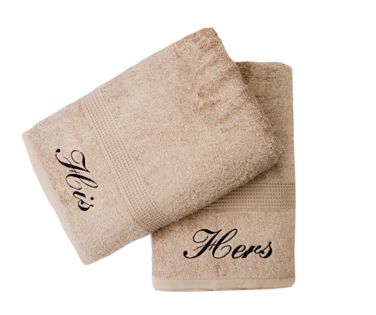 Niche Embroidery Embroidered His & Hers Beige/Natural Bath Towels Pair