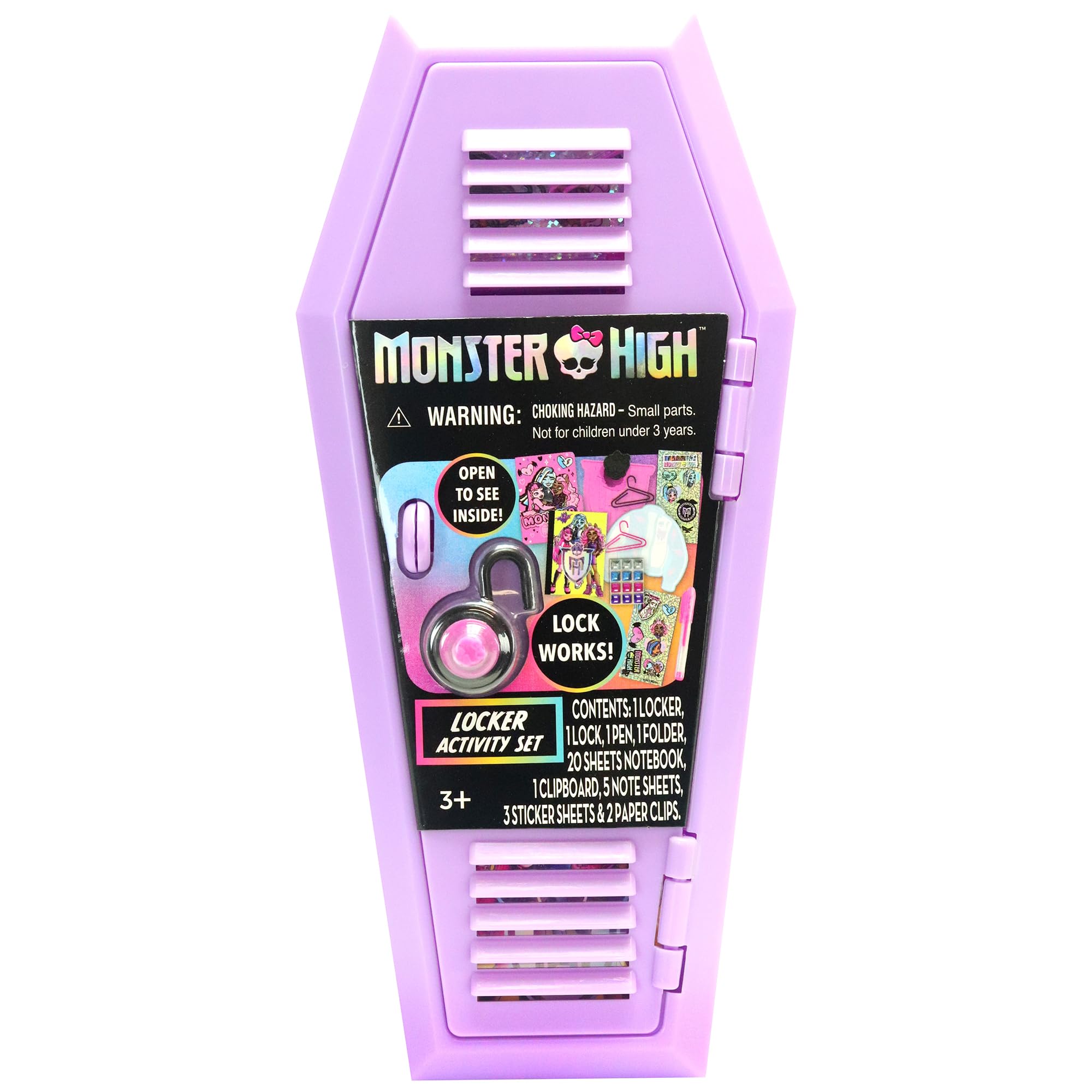 Tara Toy Monster High: Design Activity Locker - Doodle & Decorate, Lavender Coffin-Shaped Storage Case w/Lock, Mini Stationary Supplies & Notebook,