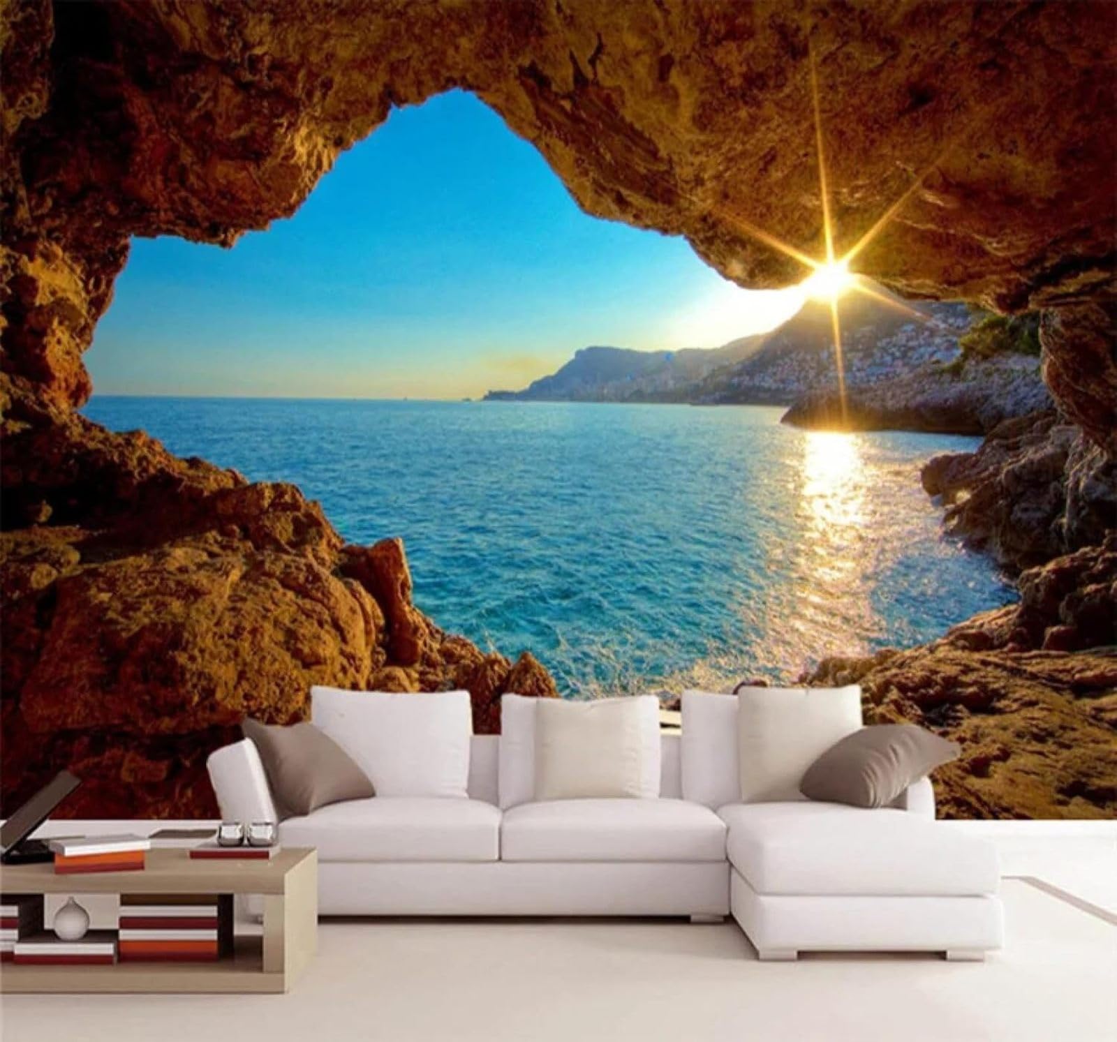 XLMING Sunlight Seascape Sea Cave Spatial Expansion Natural Landscape 3D Wallpaper Luxury Home Dining Decor Paste Sofa Living Room The Wall for Bedroom Mural-250cm×170cm