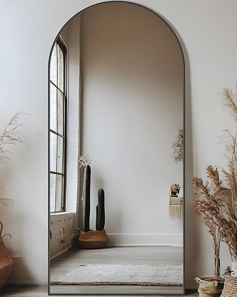 Full Length Mirror, 68"x26" Arched Floor Mirror Freestanding, Floor Standing Full Body Mirror with Stand for Bedroom, Hanging Mounted for Living Room Cloakroom, Black