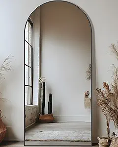 Full Length Mirror, 68"x26" Arched Floor Mirror Freestanding, Floor Standing Full Body Mirror with Stand for Bedroom, Hanging Mounted for Living Room Cloakroom, Black