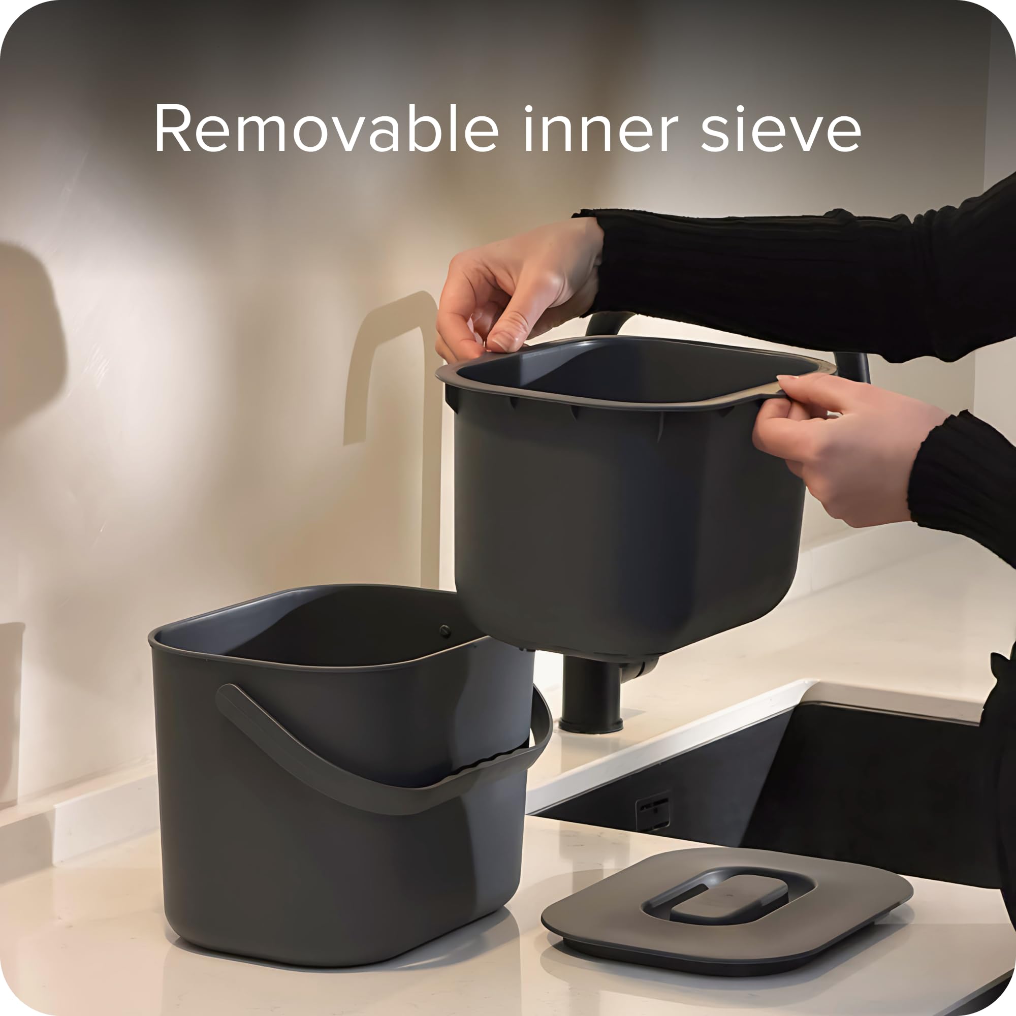 blackswedenhome. Kosz na odpady organiczne do kuchni, 7 l, designerski kosz na kompost z sitkiem, ekologiczny kosz na śmieci, odporny na zapachy, kosz na odpady ekologiczne, kosz na śmieci z pokrywką