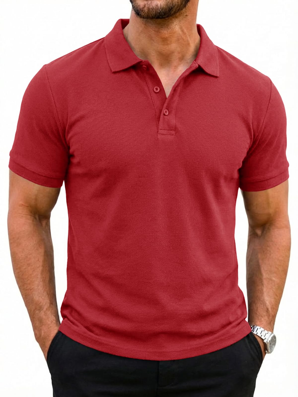 Runcati Herren Poloshirt Kurzarm Sommer Tennis T-Shirt Männer Einfarbig Golf Sport Poloshirts Basic Regular Fit Polohemd Rot M