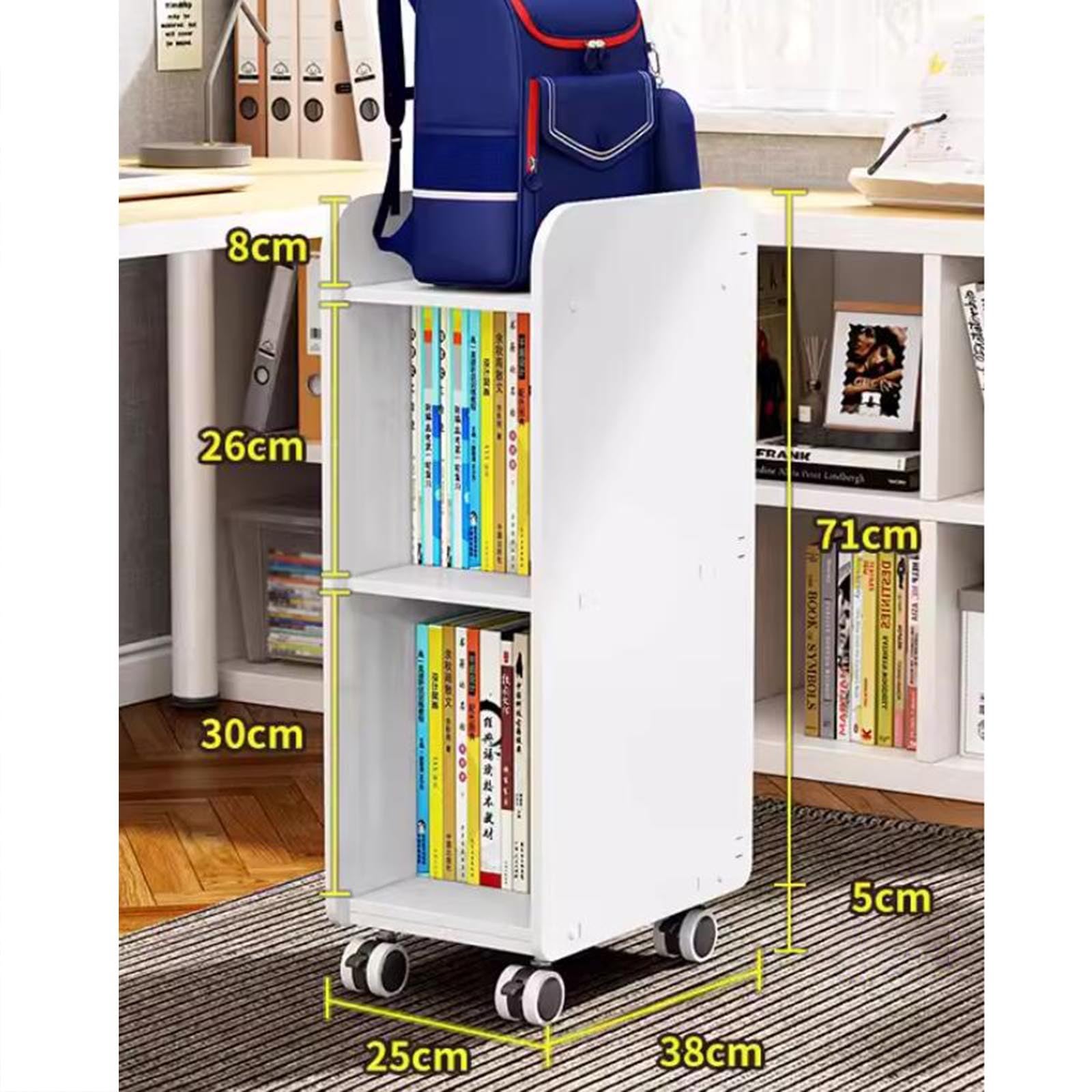 Mobilny regał na książki dla studentów, kompaktowy schowek pod biurkiem, prosty regał na książki do sypialni lub gabinetu (76 x 25 x 38 cm)