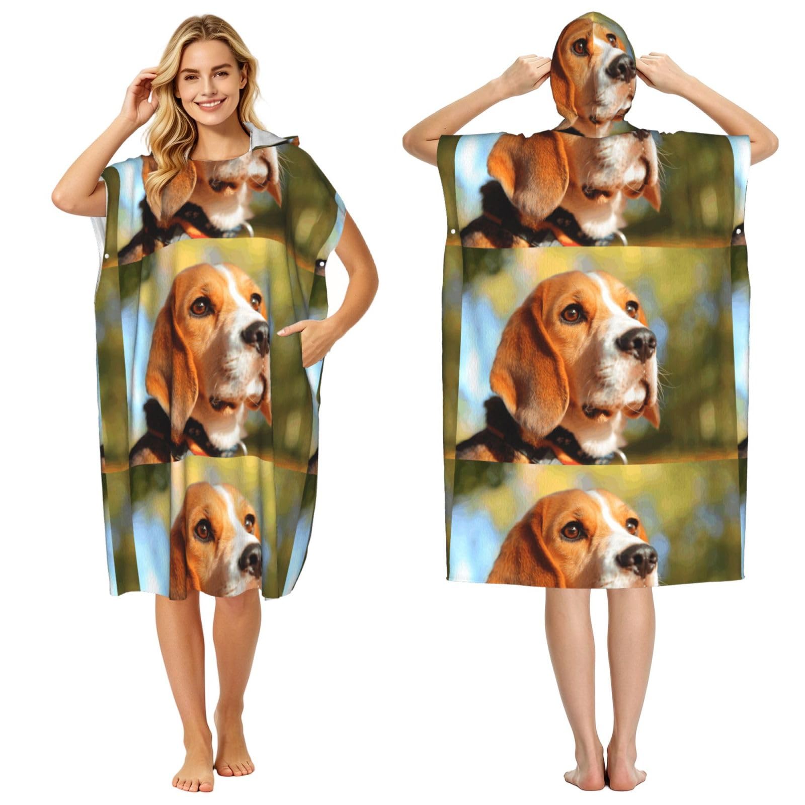 Poadnly Beagle Dogs Bokeh Pets Beagle, Adult Hooded Beach Towel 90 x 110 cm,Changing Bath Robe, Surf Poncho Towel For Women Men