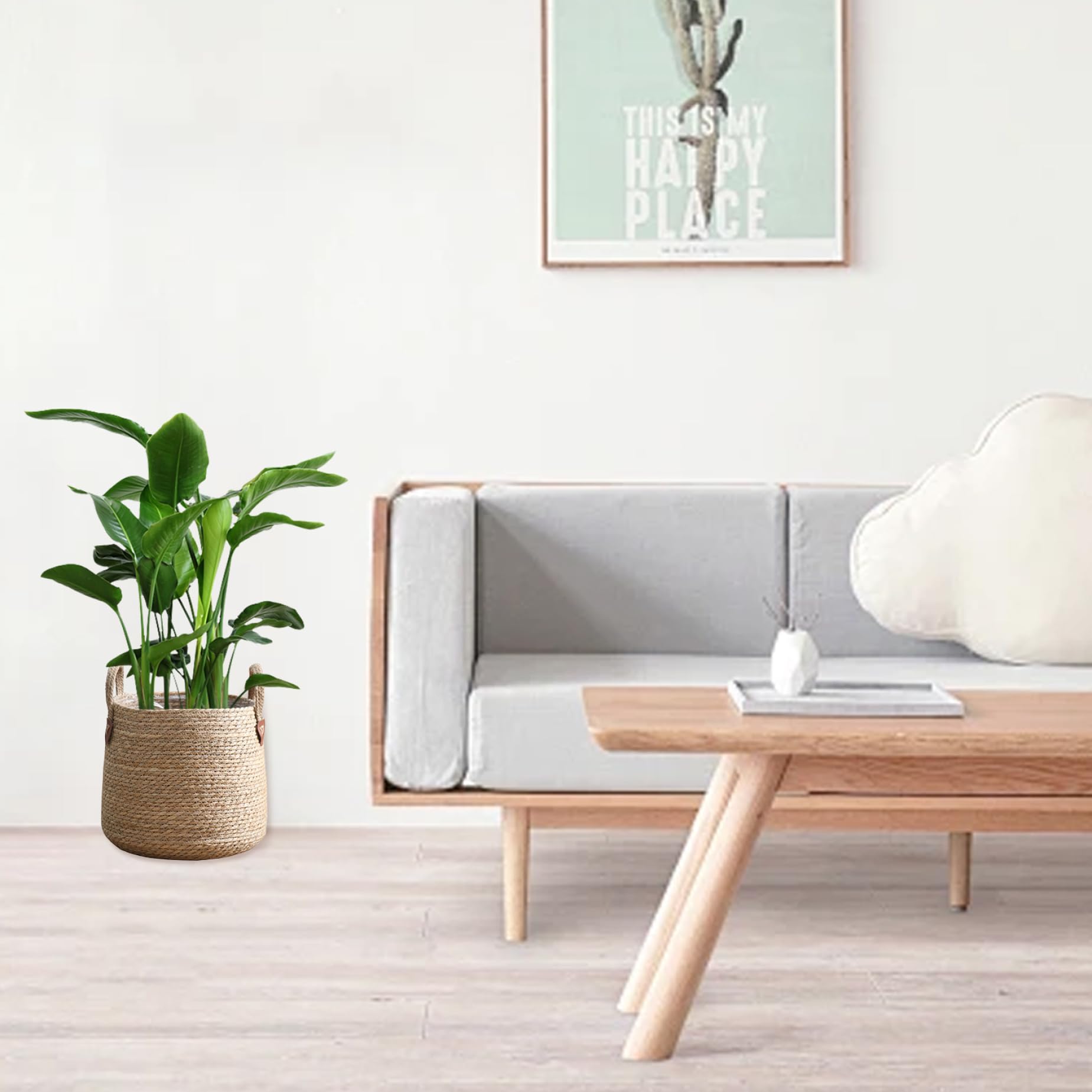 Cesta Tejida para Plantas con Forro Maceta Tejida De 10,2 Pulgadas De Diámetro Maceta Tejida Natural con Asa Macetas De Interior para Jardín Balcón Hogar