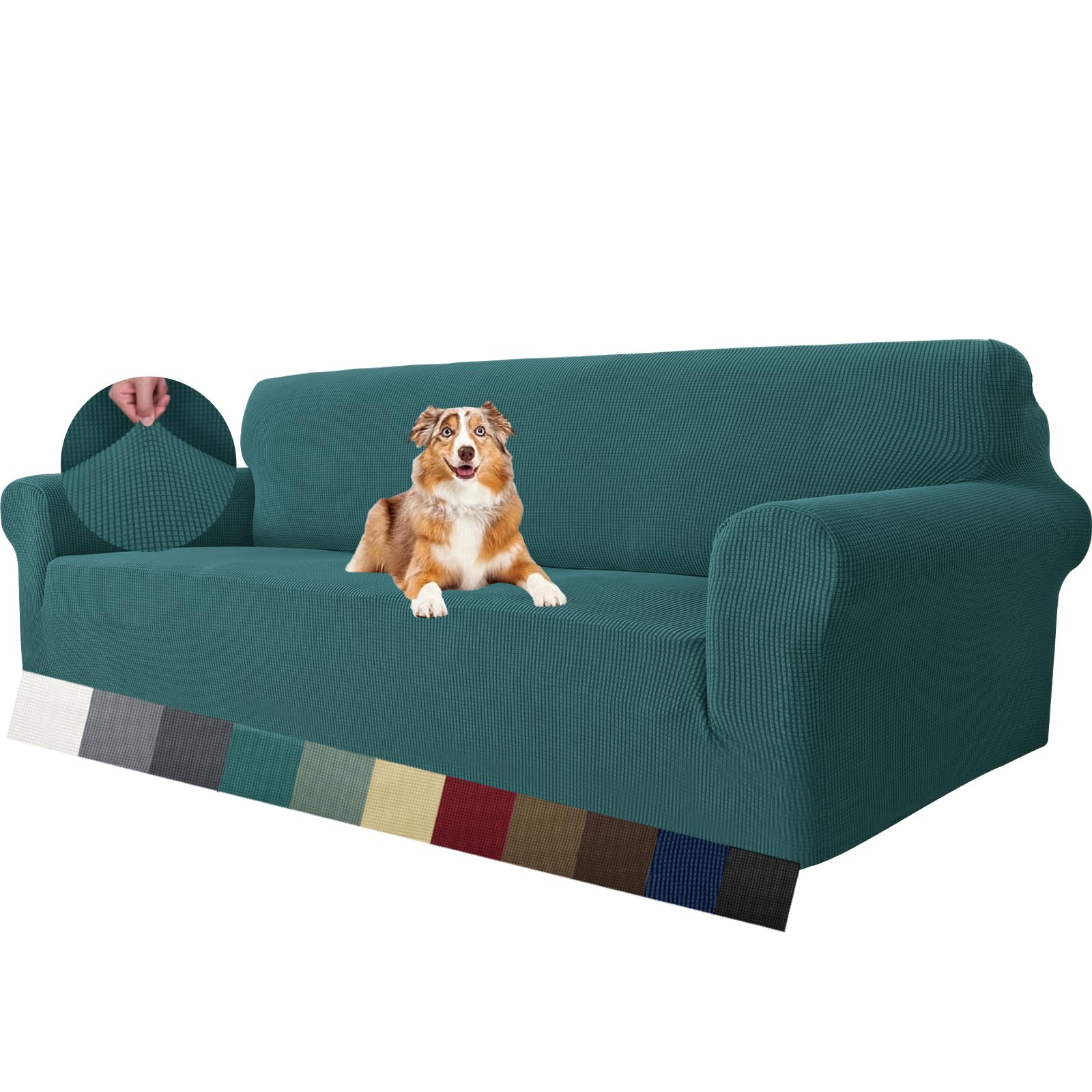 Maxijin Blackish Green Super Stretch Couch Cover For 4 Seater Couch, Extra Large Universal Sofa Covers Jacquard Spandex Pet Dog Furniture Protector Fitted Couch Slipcover (4 Seater, )