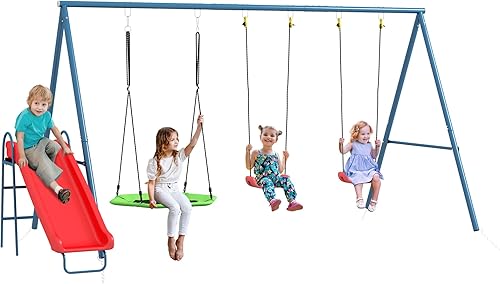 Outsunny Juego de columpios de 352 libras para patio trasero, 3 en 1, soporte de marco en A resistente, juego al aire libre para niños, con columpio