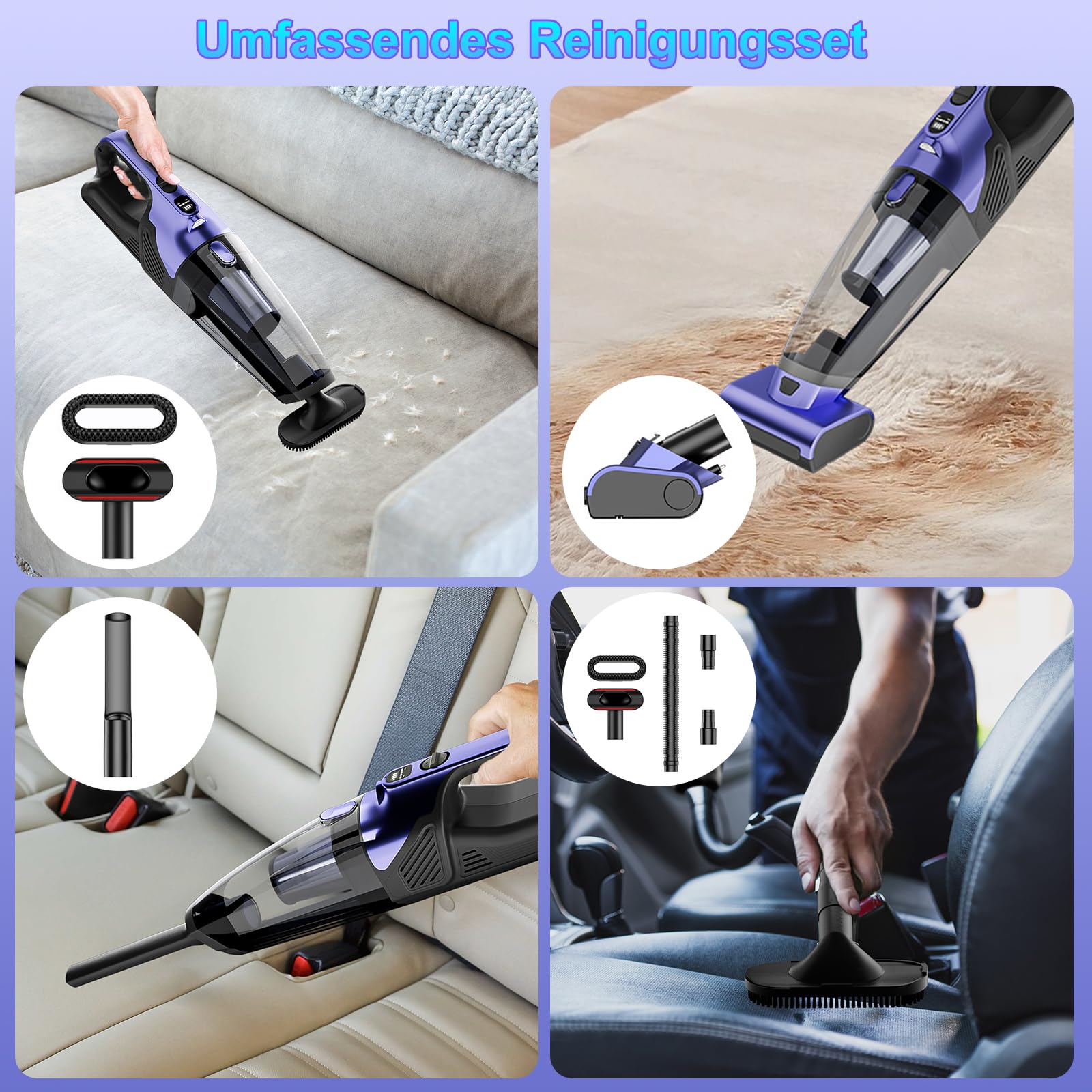 Handstaubsauger Akku 17000Pa Handstaubsauger Kabellos Autostaubsauger Stark Mini Staubsauger Tragbarer Handsauger USB Auto Staubsauger Ohne Kabel