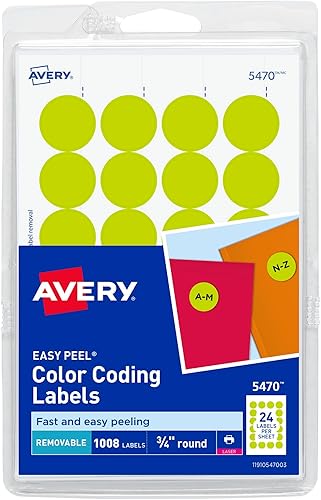 Avery AVE05470 - Etiquetas redondas para codificación de colores 34 pulgadas amarillo neón 1008paquete