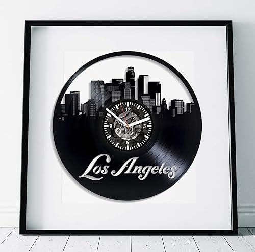 Kovides Los Ángeles Reloj de pared hecho a mano de regalo moderno de los Estados Unidos Art Lp Retro vinilo reloj de pared grande regalo de viaje