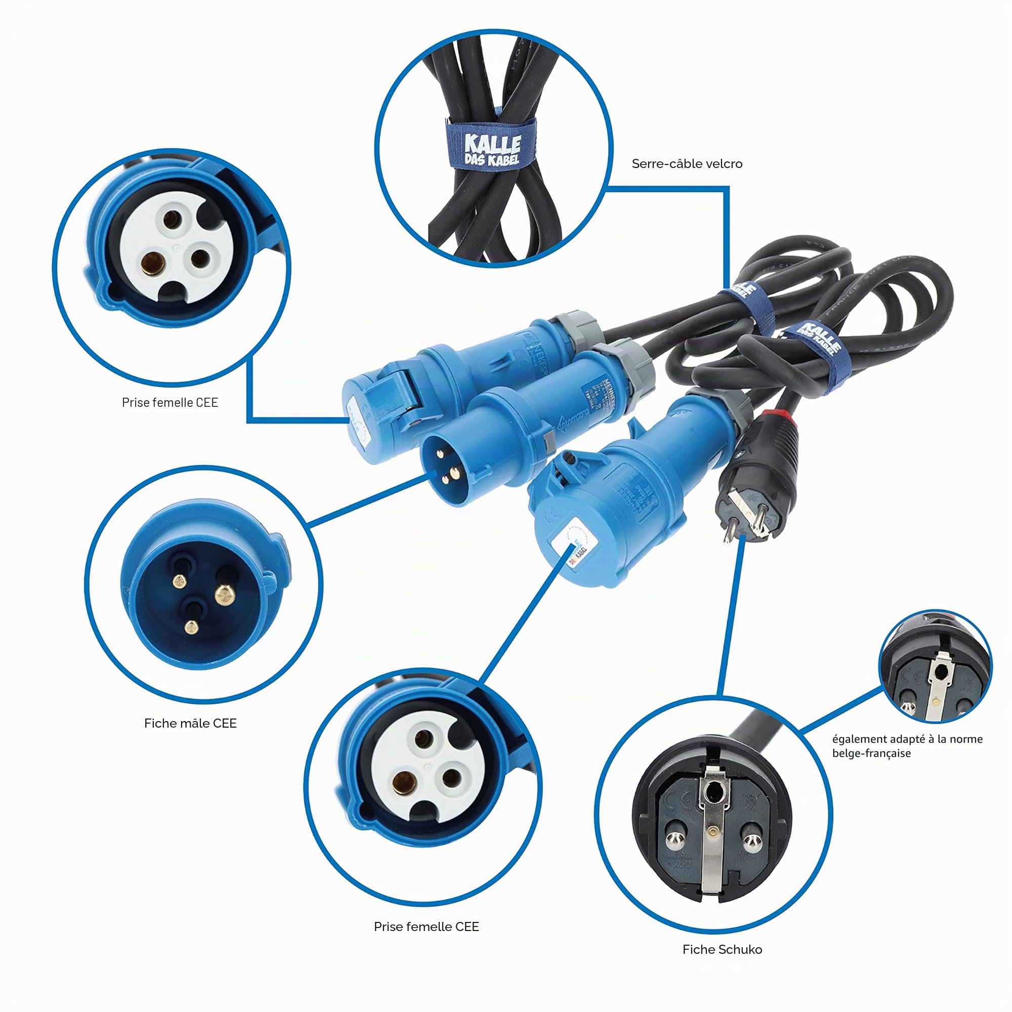 KALLE DAS KABEL Rallonge Electrique Enrouleur KTG 25m CEE, Kit avec adaptateur et câble de raccordement 1,5m, H07RN-F 3G 2,5mm² pour camping, chantier, bricolage & jardin, Made in Germany