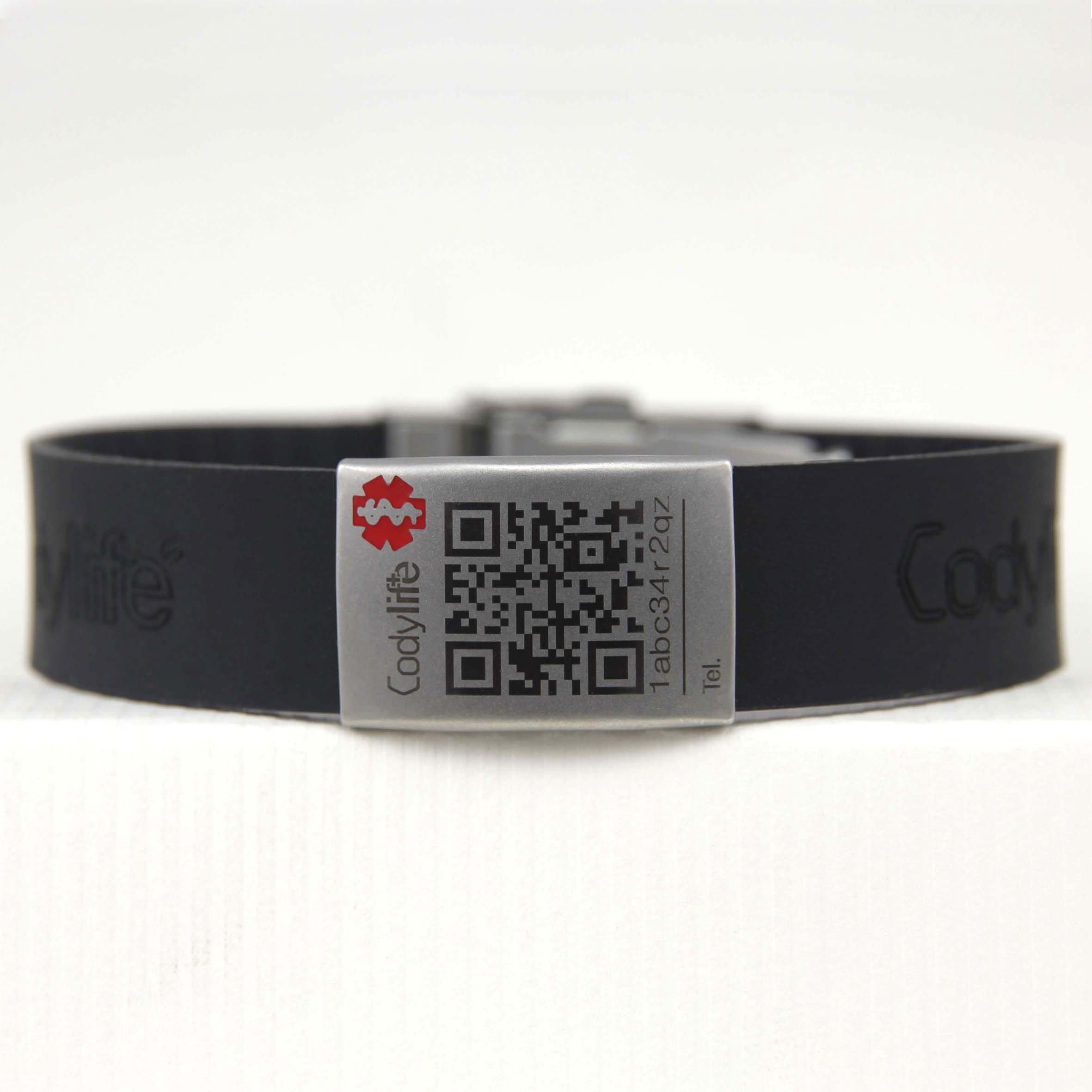 Codylife Flex - Pulsera Médica Código QR y Grabado Láser | Silicona Ajustable, Acero Inoxidable | Identificación de Emergencias y Alertas Sanitarias | Máxima Seguridad de Datos y Privacidad
