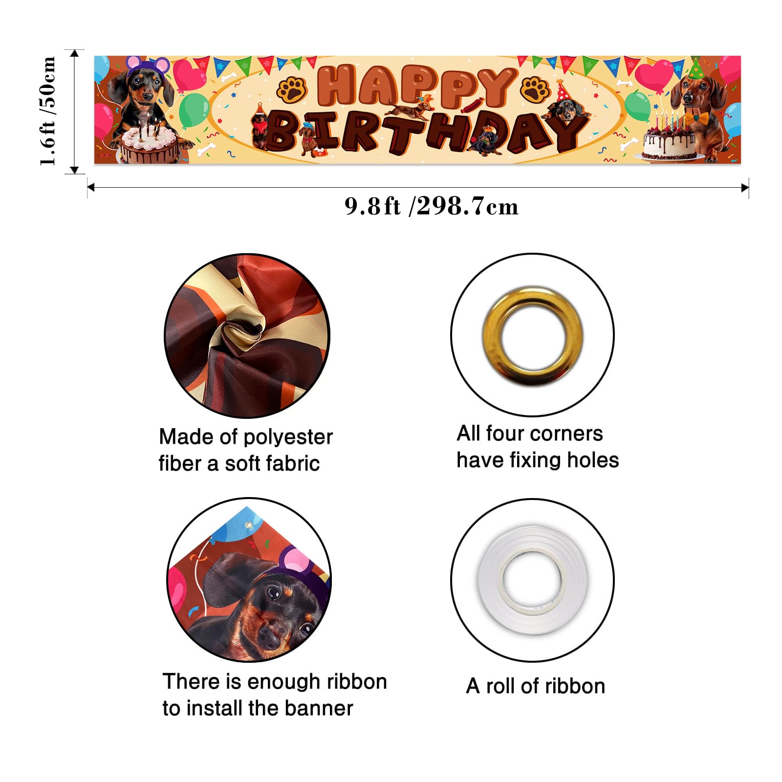 Cartel de feliz cumpleaños con temática de perro salchicha, suministros de decoración de fiesta de cumpleaños de perro salchicha, decoraciones divertidas para perros. 9.8 x 1.6 pies