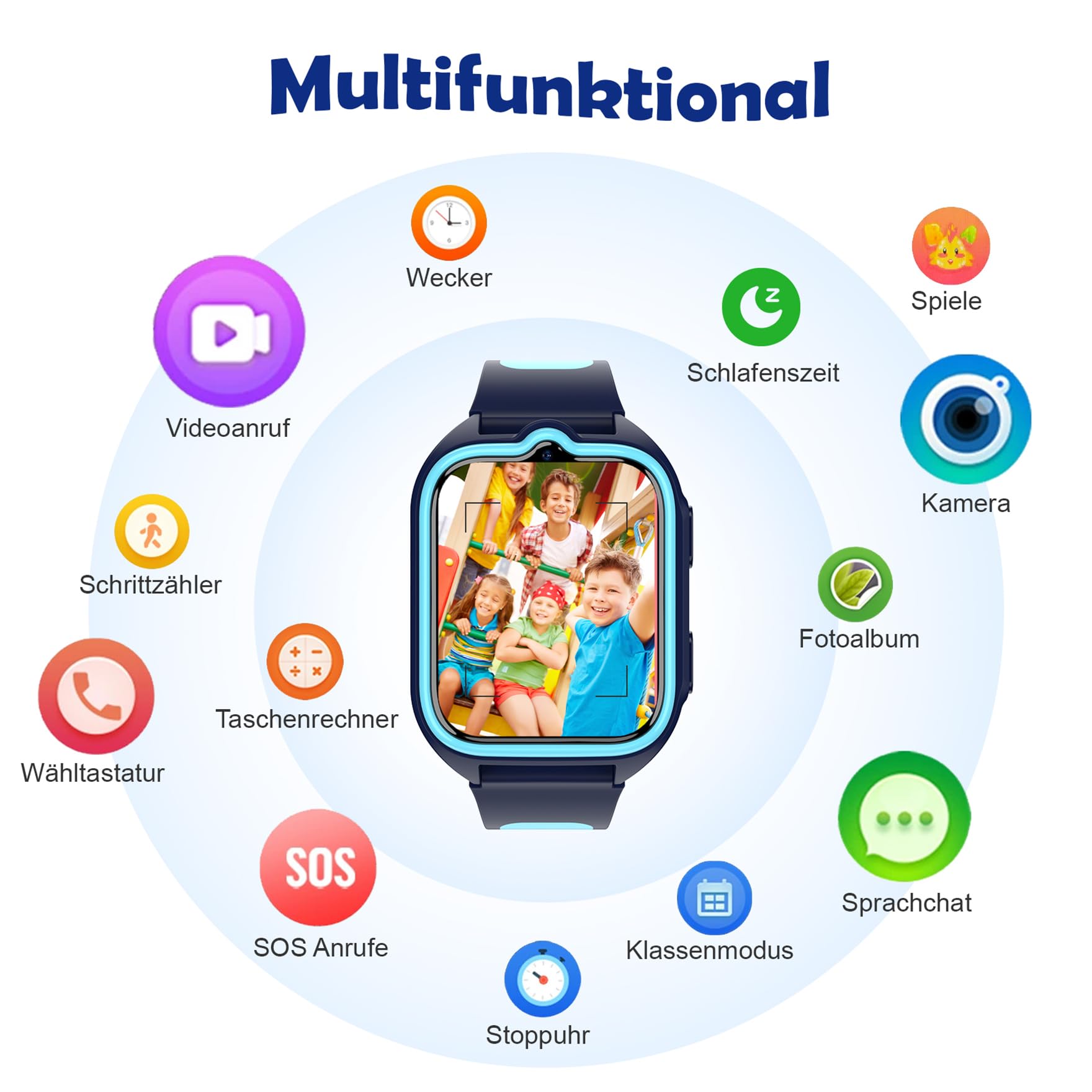 Blackview Smartwatch Kinder, GPS, Kann SIM-Karte einstecken, Uhr mit 4G Videoanrufe, SOS Notruf, Telefonanruf, Sprachchat, SMS, Schulmodus, Schrittzähler, Kinderuhr für Junge und Mädchen
