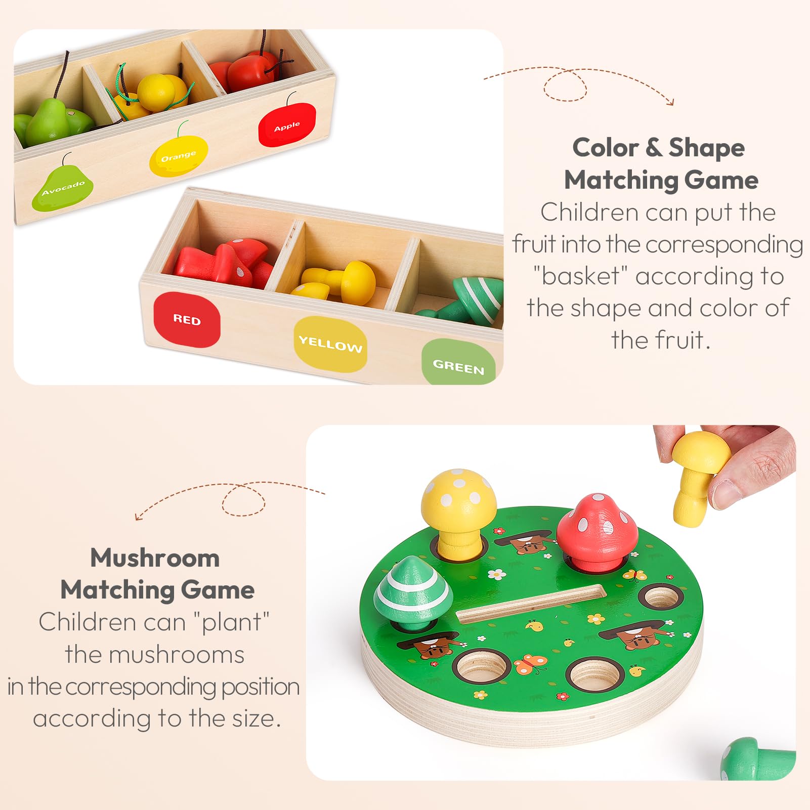 Woodtoe - Sensorisches Holzspielzeug für Kleinkinder im Alter von 3, 4, 5, 6 Jahren, Magnetisches Apfelbaum-Spielzeug, Farbklassifizierung und passendes Spiel, Lerngeschenk