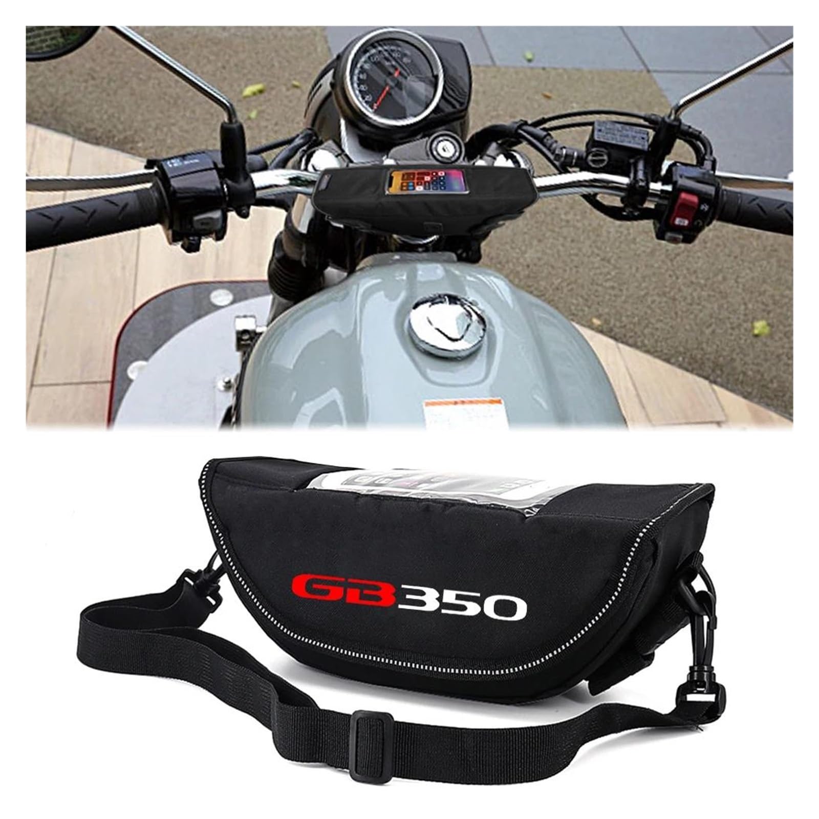 Bolsa para Manillar Moto para HO&NDA GB350S GB350 Accesorio De Moto Bolsa De Almacenamiento De Manillar Impermeable Y A Prueba De Polvo Bolsa De Navegación(Black Logo2)