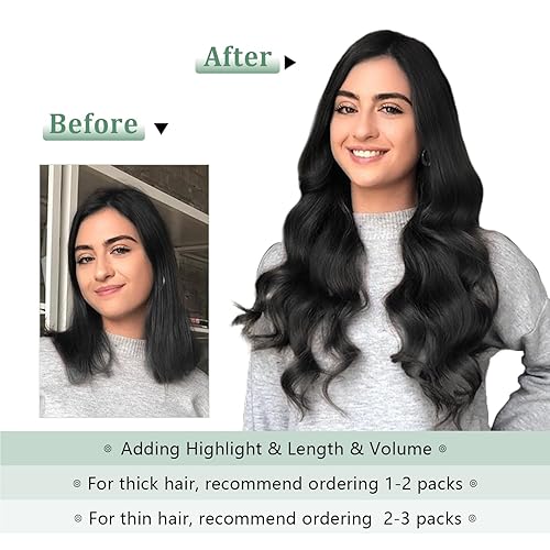 Miniatura 4 de Extensiones de cabello humano Remy liso con clip, extensiones de cabello humano color marrón oscuro, extensiones de cabello humano natural de doble