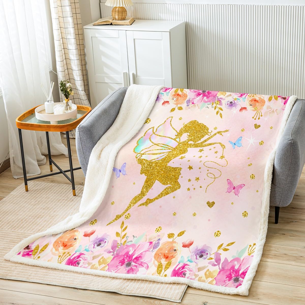 Feelingyou Girls Y 01 Magical Bed Blanket Kids Flower And Butterfly Sherpa Blanket Soft Cozy Lightweight Watercolor Art Plush Fleece Fairy Tale Blanket Gifts For Bed Chair Office Sofa(Throw 50"X60")