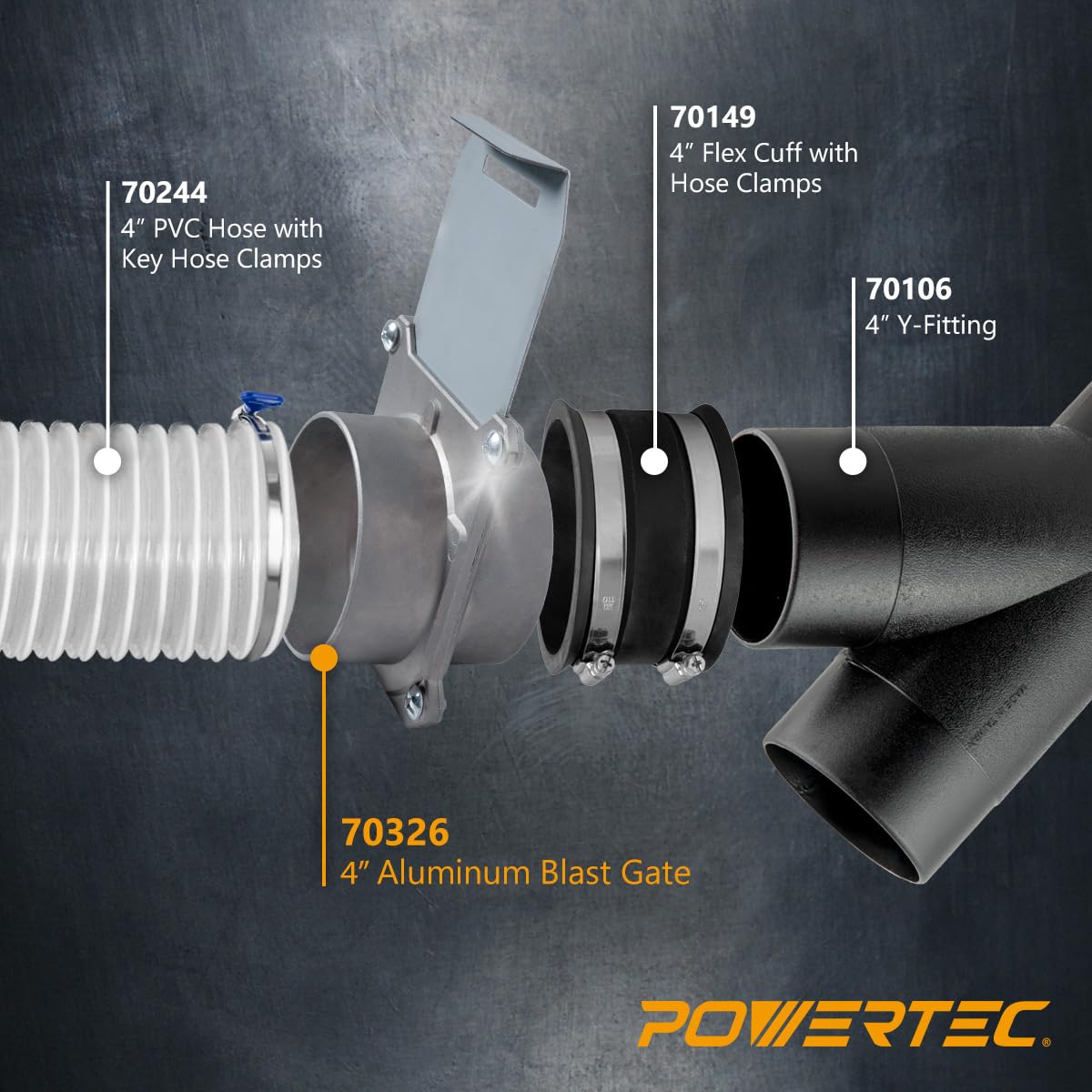 POWERTEC Blast Gate - 4 Inch Dust Collection -7