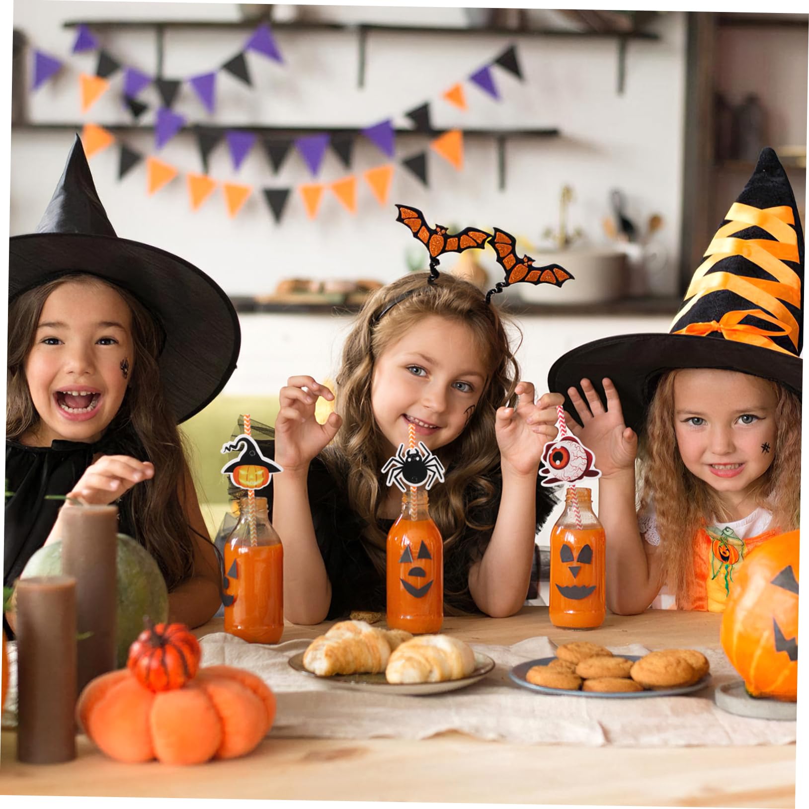 POPETPOP 6confezioni Cannucce di Carta di Halloween Stampa Colorata Righe Decorazioni per Feste e Uso in Famiglia Realizzate Materiali di Carta Sicuri da Usare